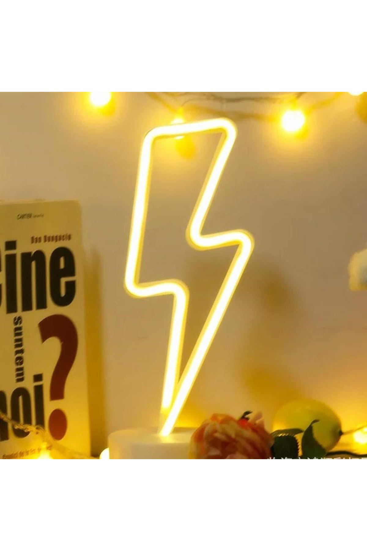 TBL Dekor® Dekoratif Şimşek Şeklinde Pilli Neon Led Lamba Süs Masa Lambası