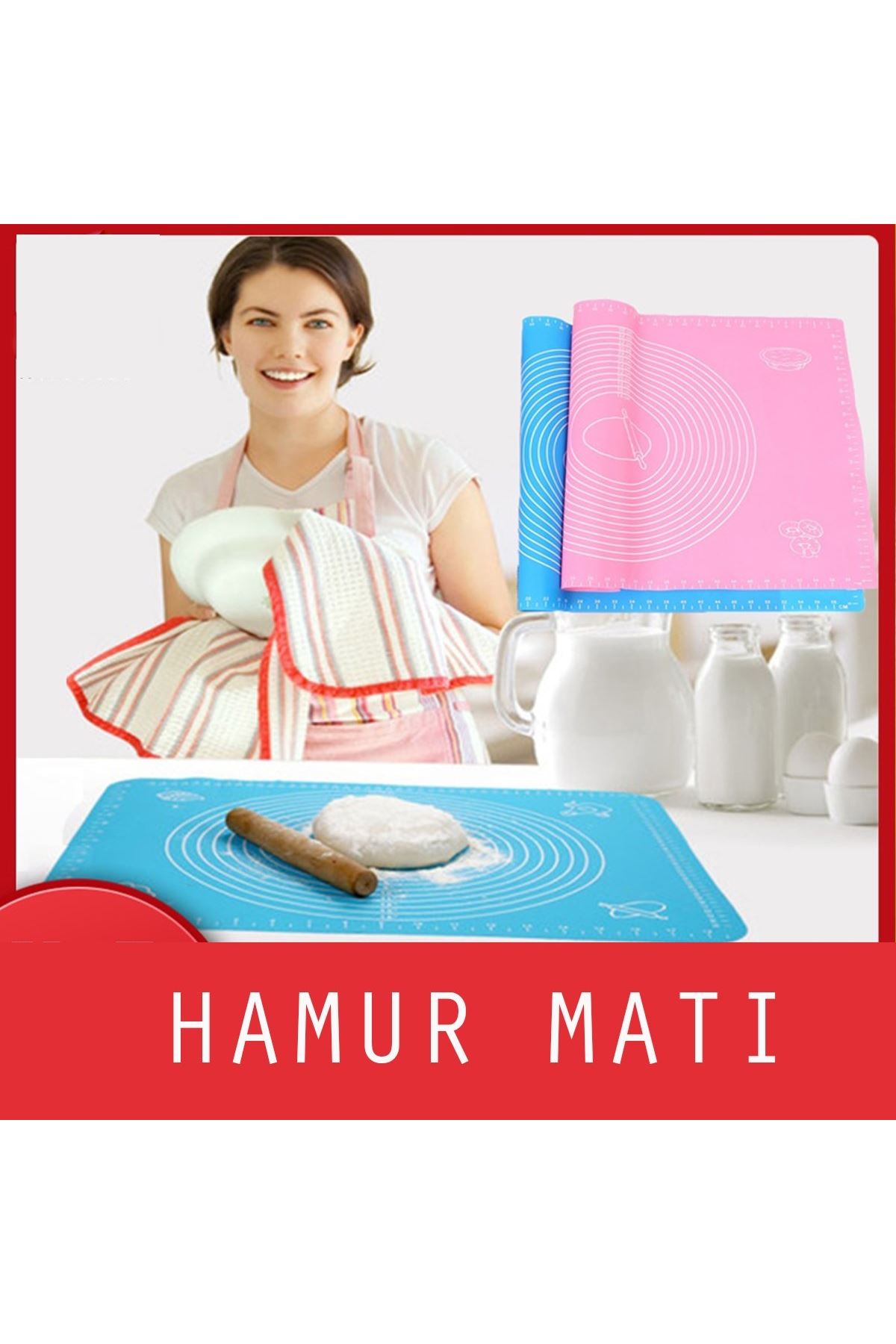 TBL Dekor® 40*50 cm Silikon Ölçekli Kullanımı Kolay Hamur Açma Matı Ekmek Mantı Makarna Hamuru Yoğurma