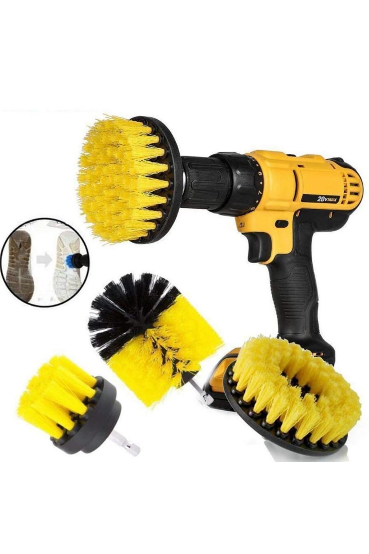 TBL Dekor® 3lü Matkap Ucu Banyo Küvet Duşakabin Araba Tekerliği Koltuk Yıkama Temizleme Fırçası Seti
