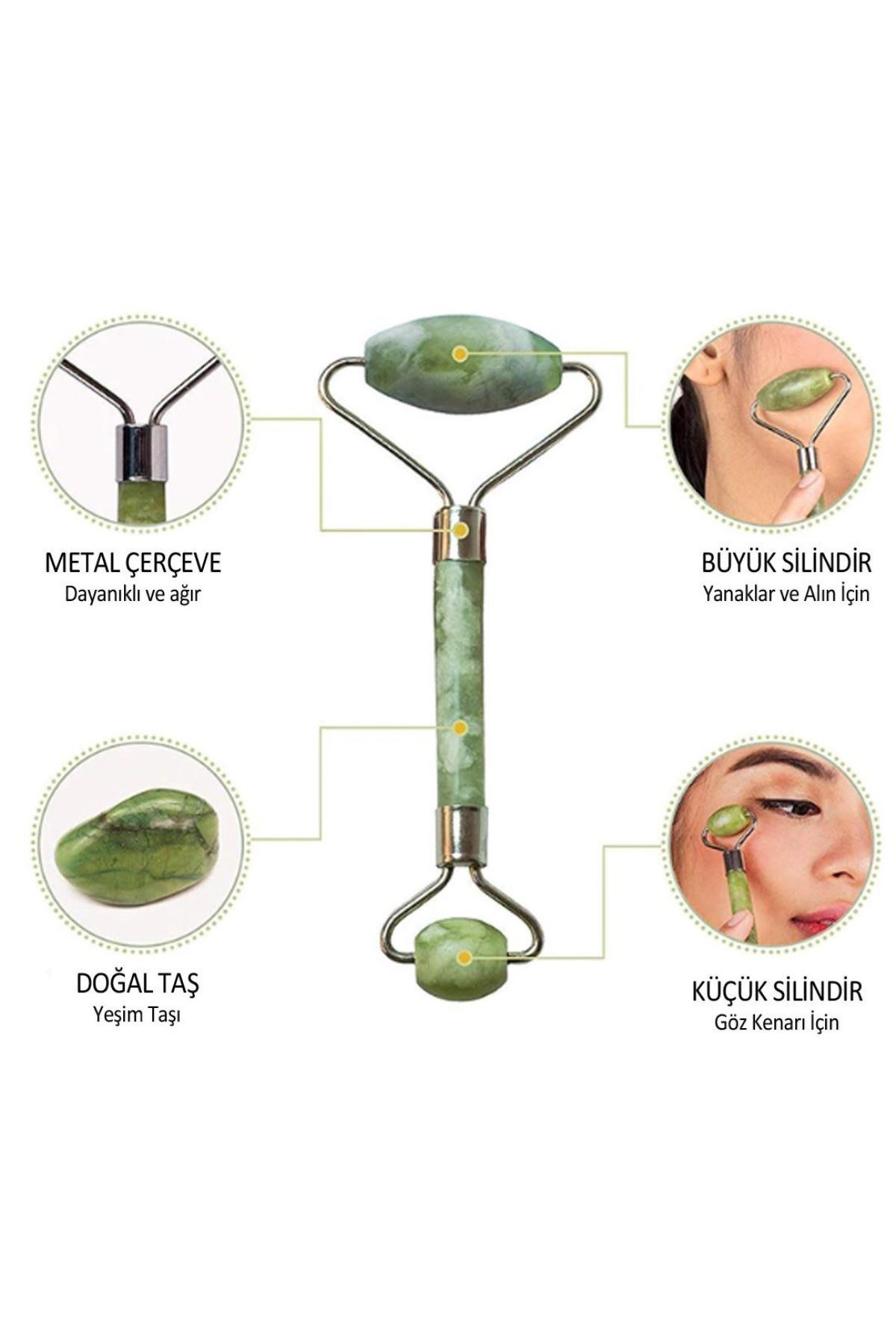 TBL Dekor® Özel Süngerli Kutusunda Kırılmaz Çift Taraflı 2li Cilt Yüz Masaj Aleti Jade Roller Yeşim Taş