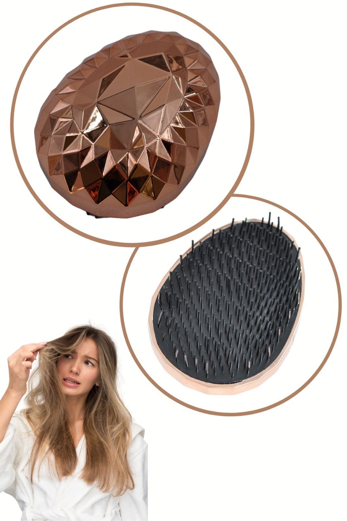 TBL Dekor® Rose Gold Saç Düzleştirici Tarak Geniş AralıklıHer Saç Tipine Uygun Fırçalı Saç Düzleştiric