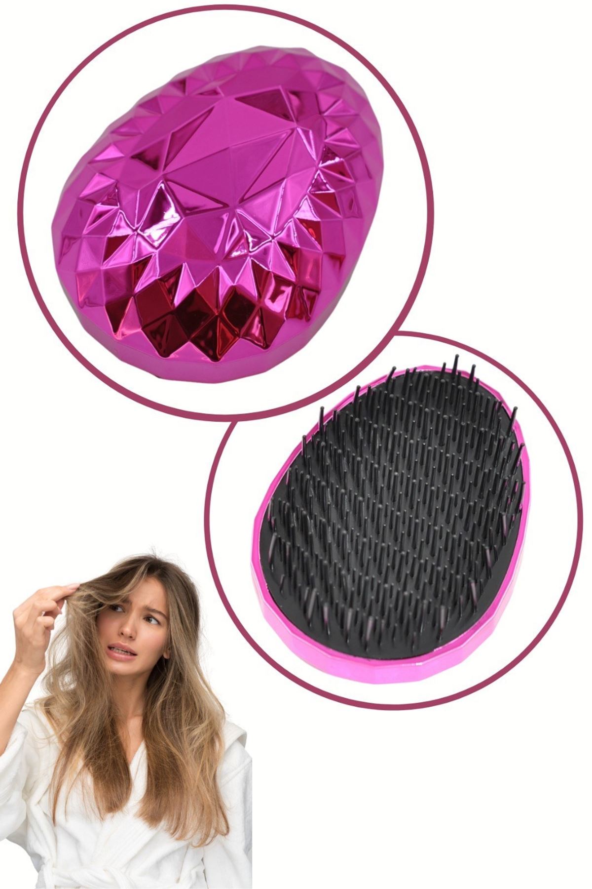 TBL Dekor® Neon Pembe Düzleştirici Tarak Geniş AralıklıHer Saç Tipine Uygun Fırçalı Saç Düzleştirici