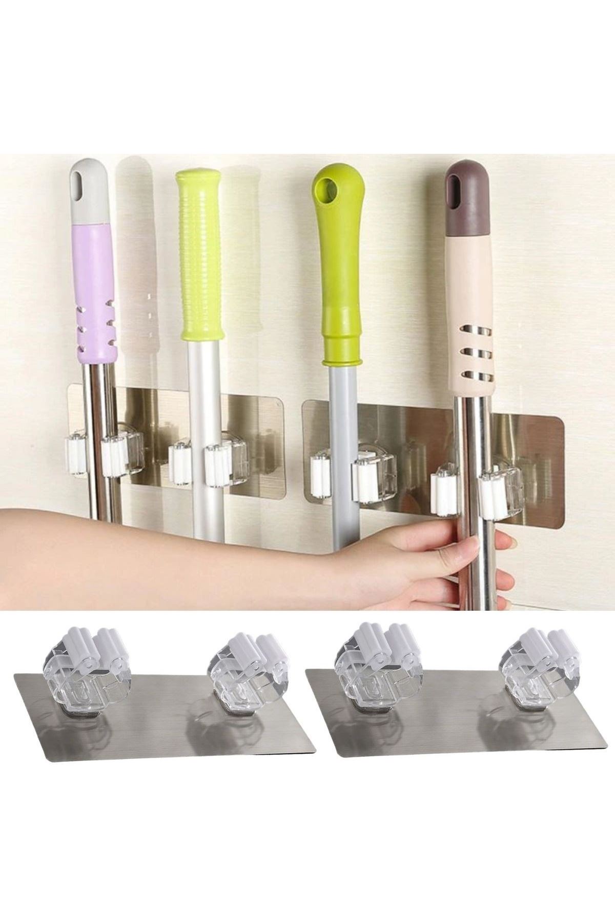 TBL Dekor® Pratik Organizer 4lü Yapışkanlı Fırça Paspas Mop Fırça Sabitleyici Ergonomik Alet Aparatı