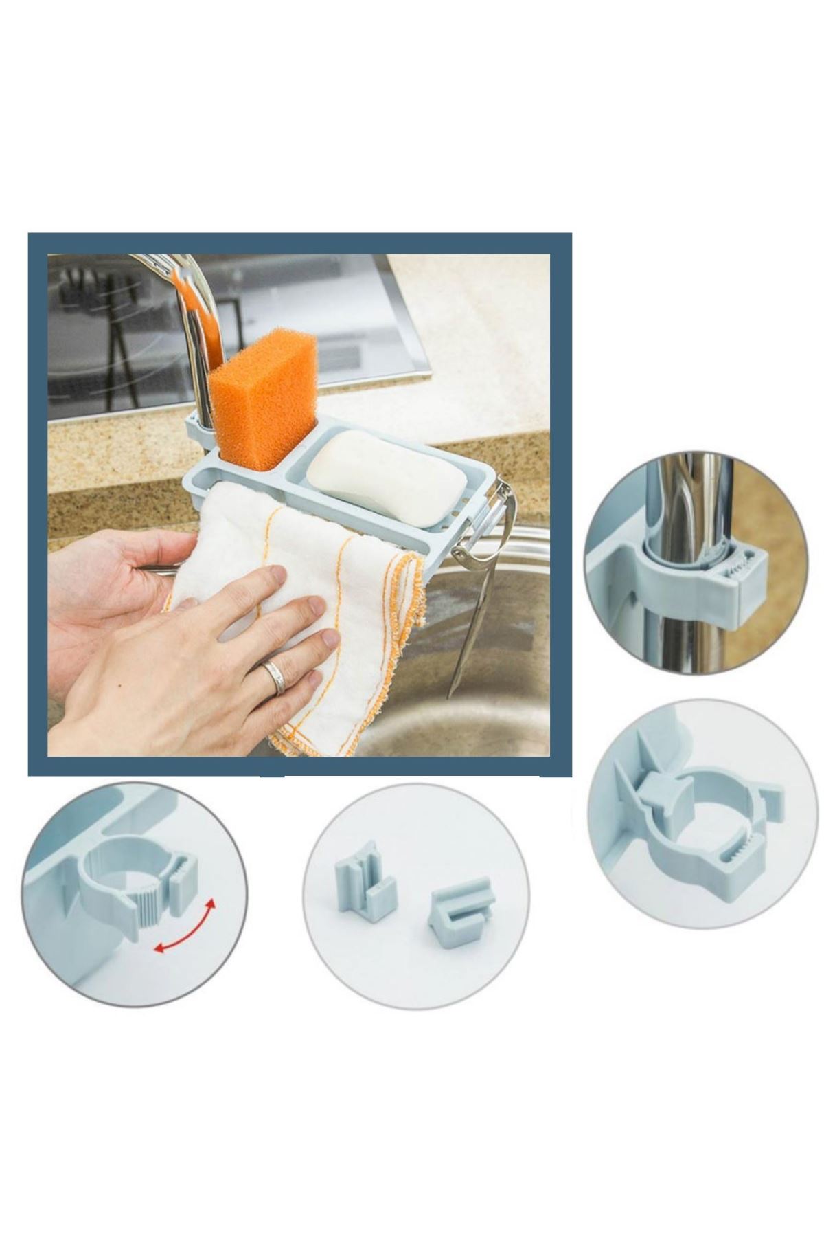 TBL Dekor® Musluğa Takılan Sünger Havlu Askılı Sabun Hazneli mutfak Banyo Lavabo Düzenleyici Organizer
