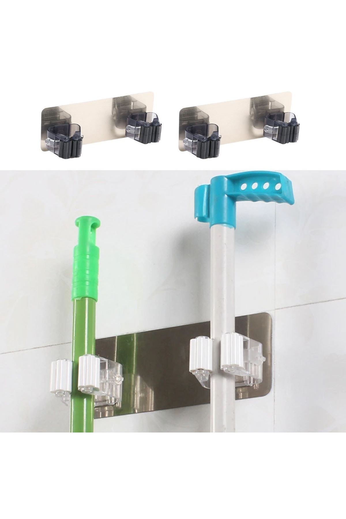 TBL Dekor® Pratik Organizer 4lü Yapışkanlı Fırça Paspas Mop Fırça Sabitleyici Ergonomik Alet Aparatı