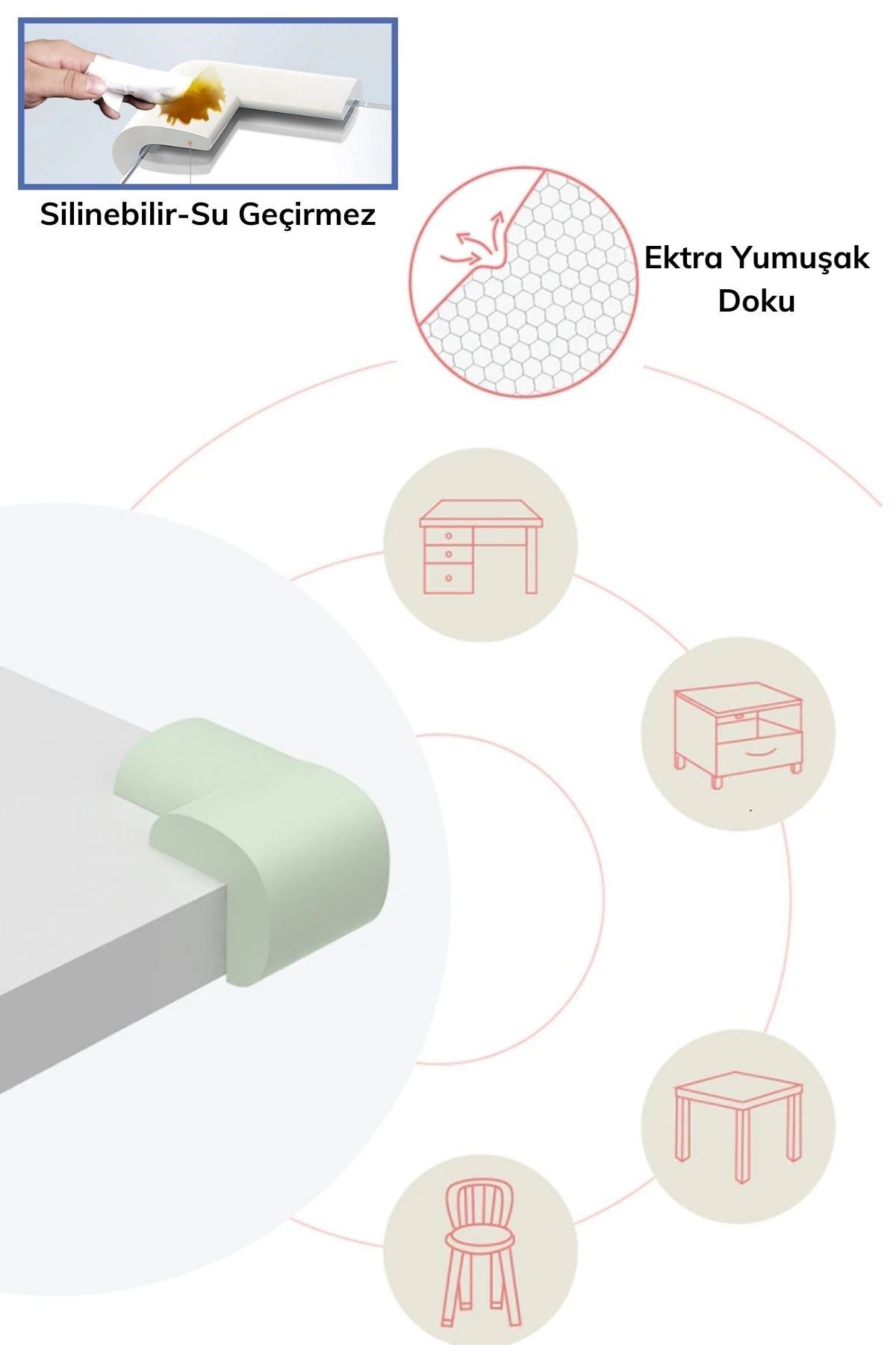 TBL Dekor® Kauçuk Bebek Çocuk Masa Sehpa Ünite Kenar Köşe Darbe Koruyucu Güvenlik Kiti