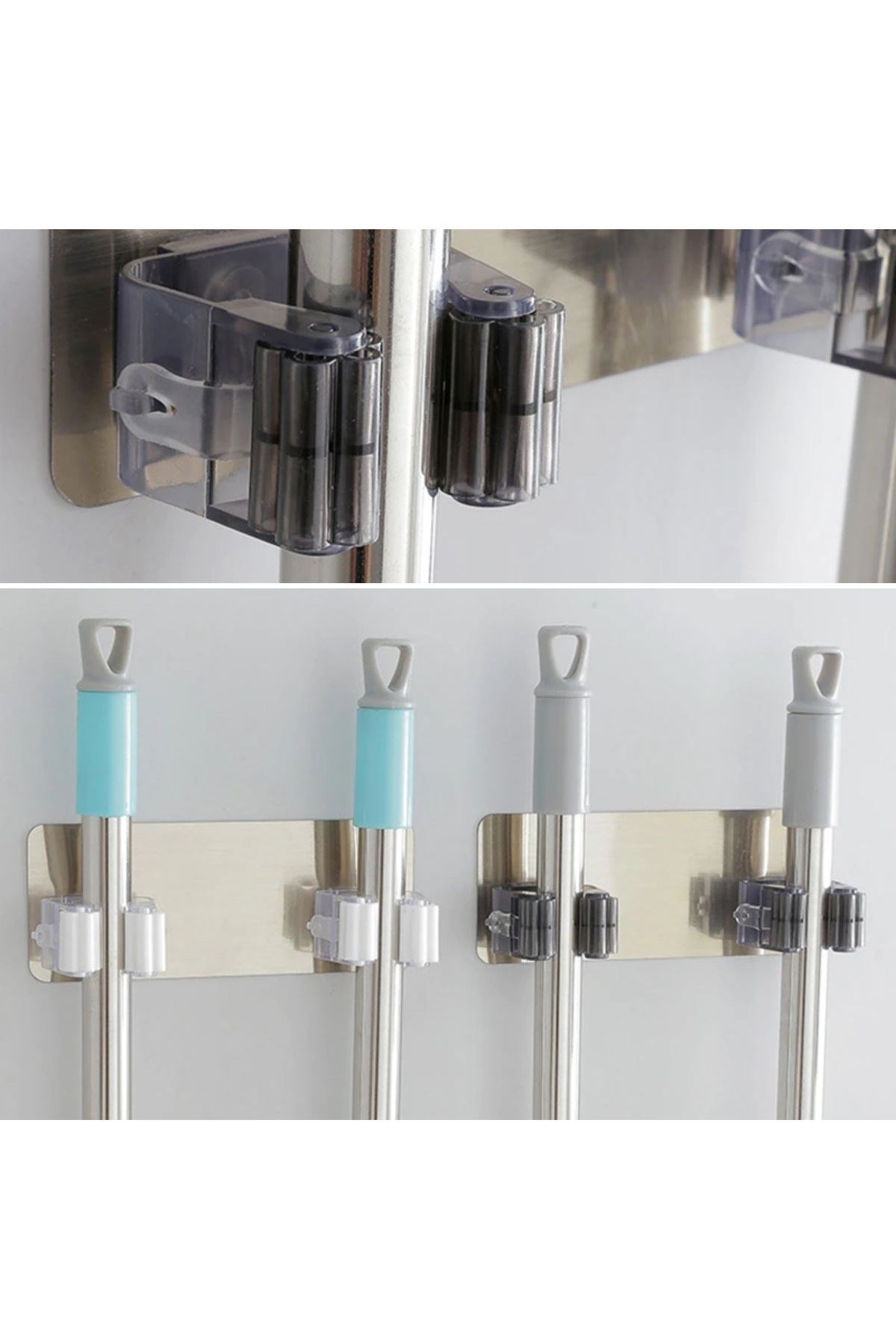 TBL Dekor® Pratik Organizer 4lü Yapışkanlı Fırça Paspas Mop Fırça Sabitleyici Ergonomik Alet Aparatı