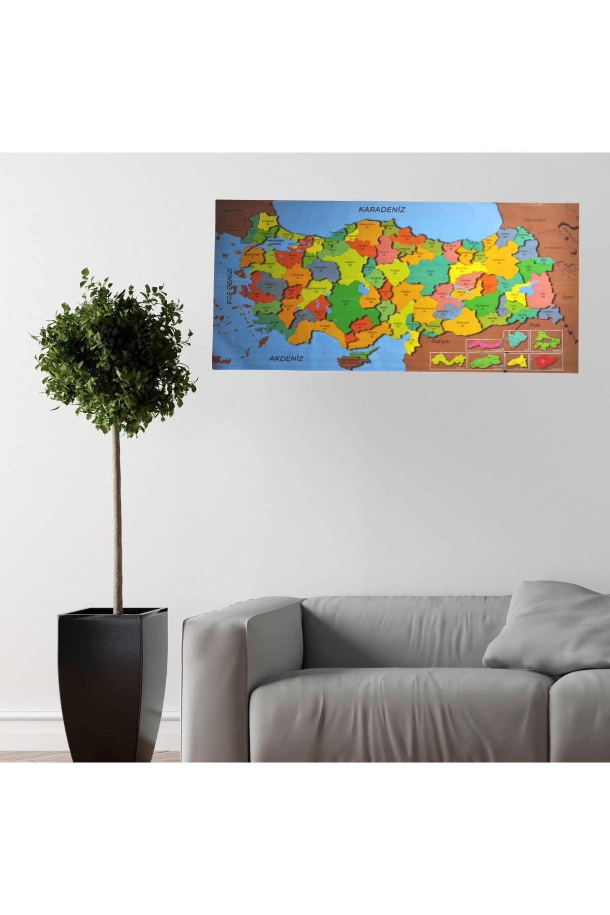 TBL Dekor® Renkli Türkiye Haritası Manyetik Yapıştırıcı Gerektirmeyen Duvar Stickerı 118 CM * 56 CM