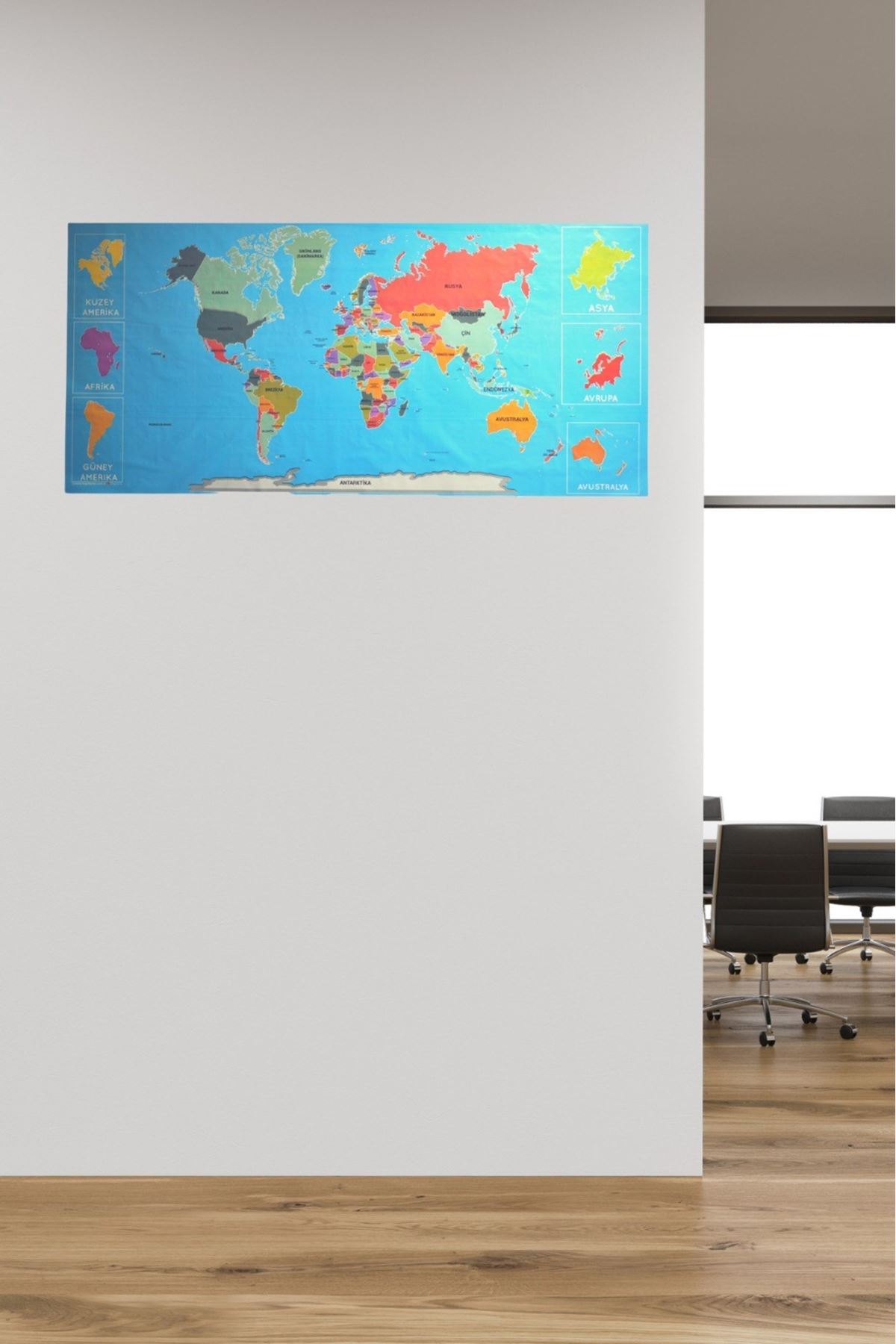 TBL Dekor® Renkli Atlas Dünya Haritası Manyetik Yapıştırıcı Gerektirmeyen Duvar Stickerı 118 CM * 56 CM