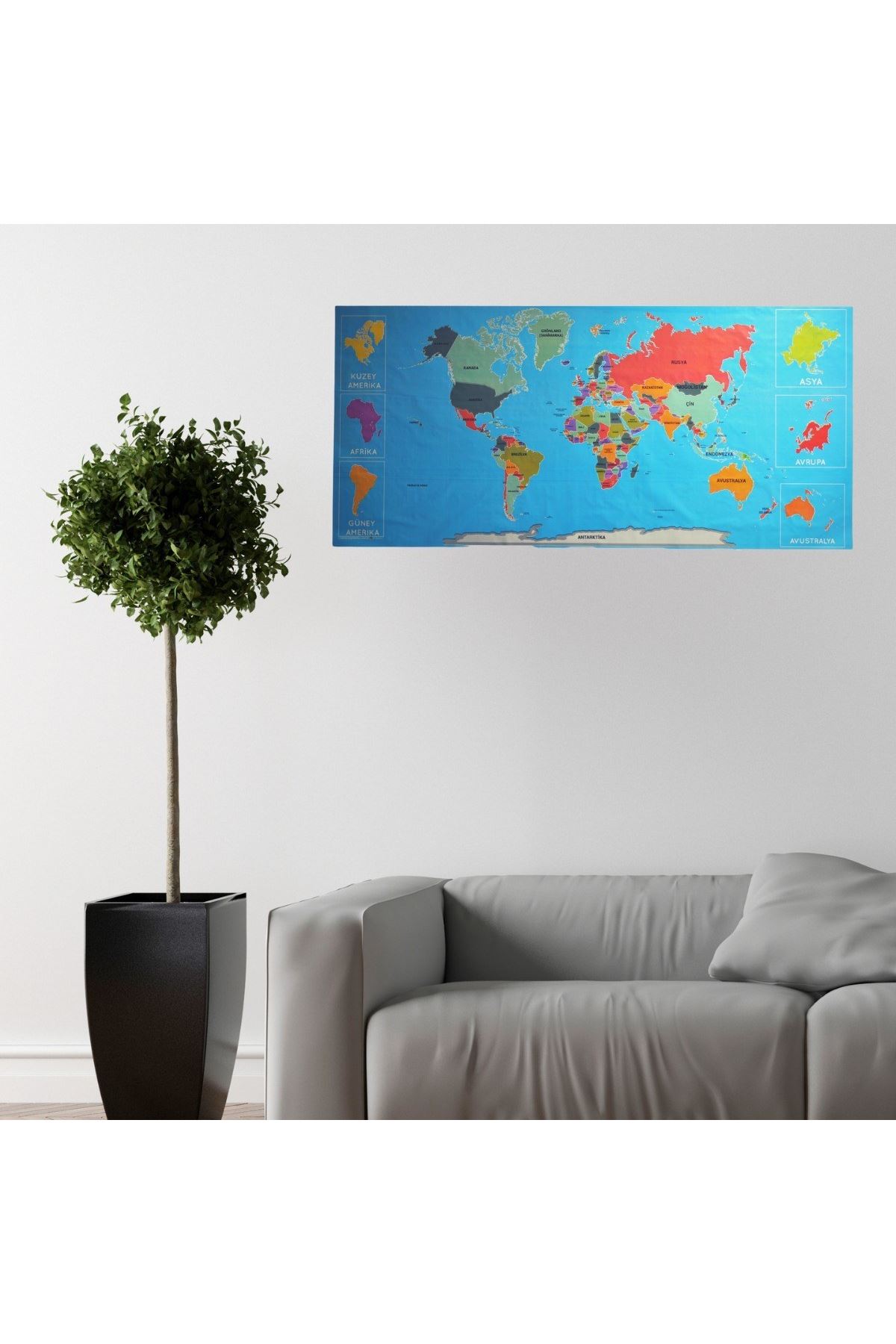 TBL Dekor® Renkli Atlas Dünya Haritası Manyetik Yapıştırıcı Gerektirmeyen Duvar Stickerı 118 CM * 56 CM