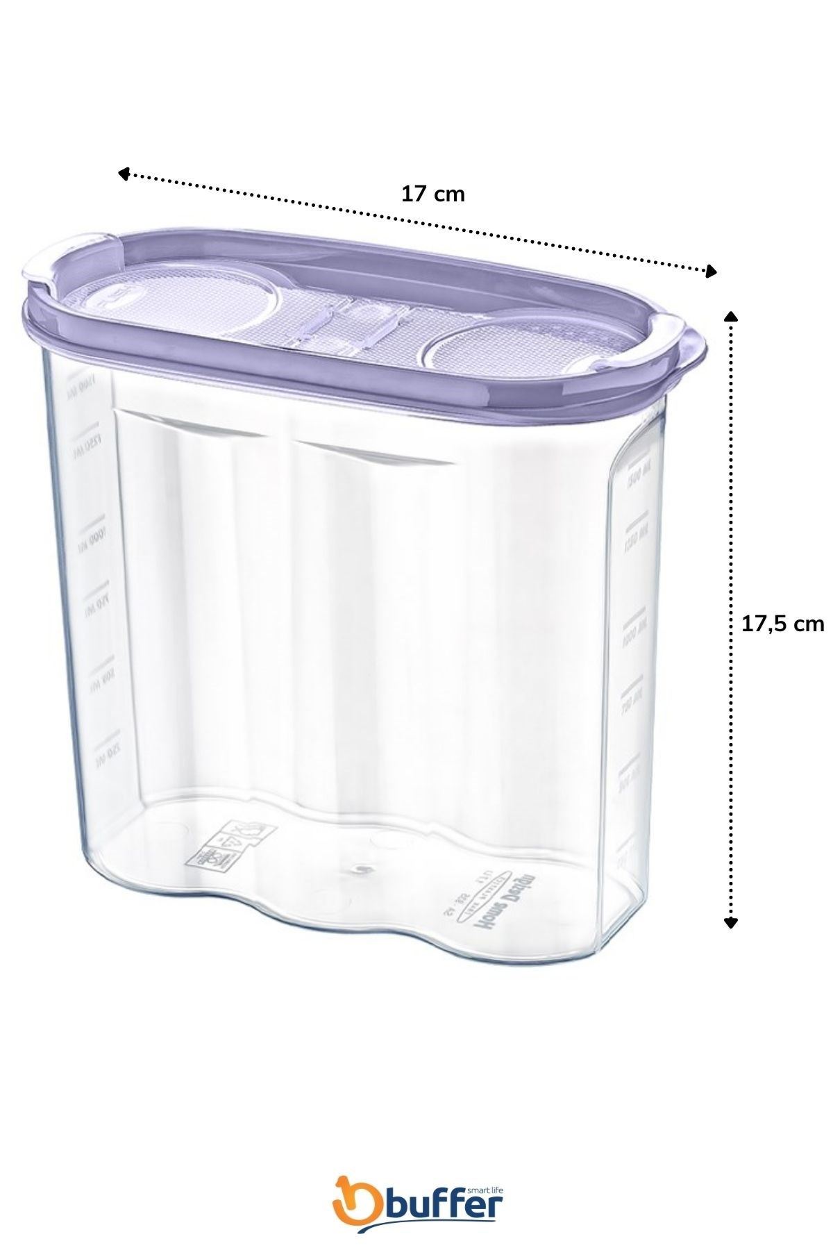 TBL Dekor® 2 Kapaklı Ölçekli Erzak Kuru Gıda Saklama Kutusu Kabı - 1,7 Litre - SA935
