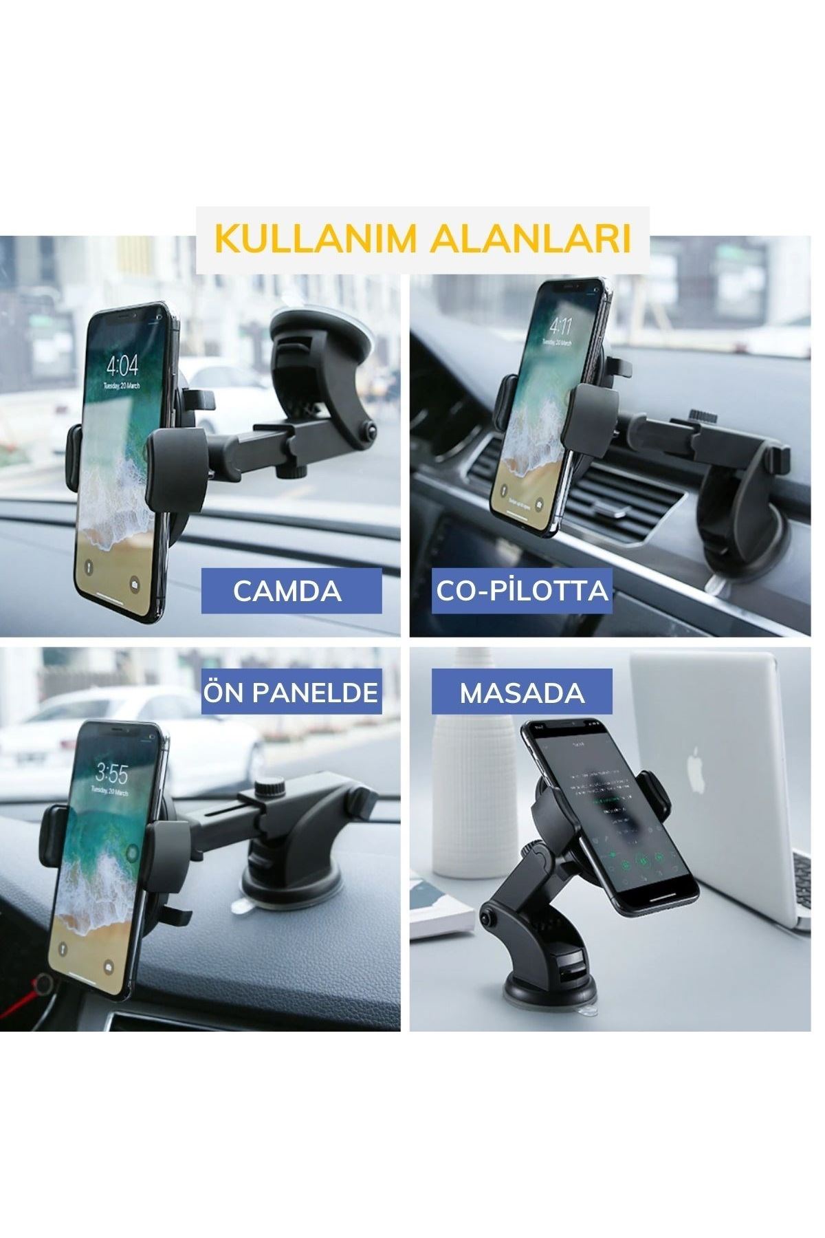 TBL Dekor® 360 Derece Dönen Torpido Üstü Uzunluk Ayarlamalı Vantuzlu Teleskopik Araç Telefon Tutucu