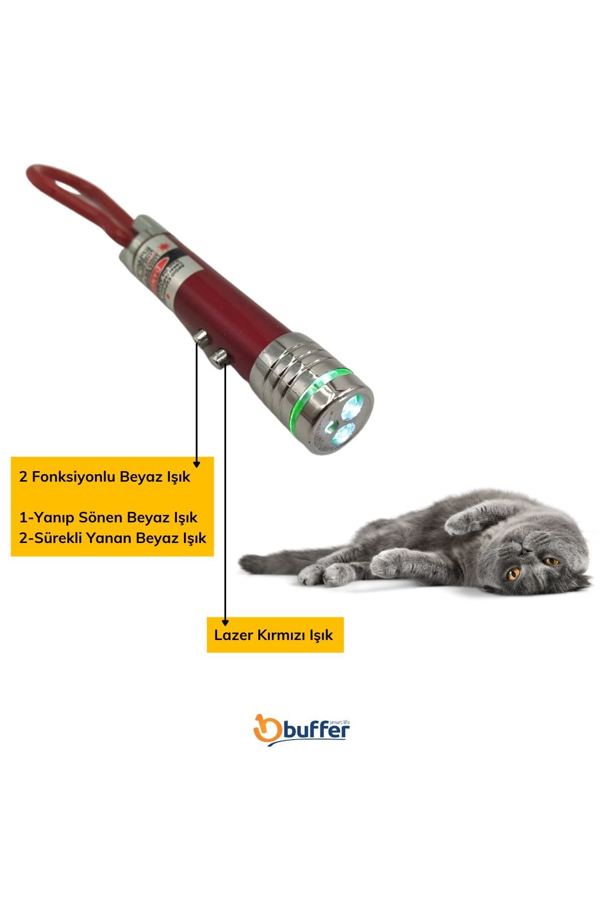 TBL Dekor®  3 Fonksiyonlu Kırmızı Beyaz Işıklı Led Lazer Kedi Köpek Oyuncak Anahtarlık
