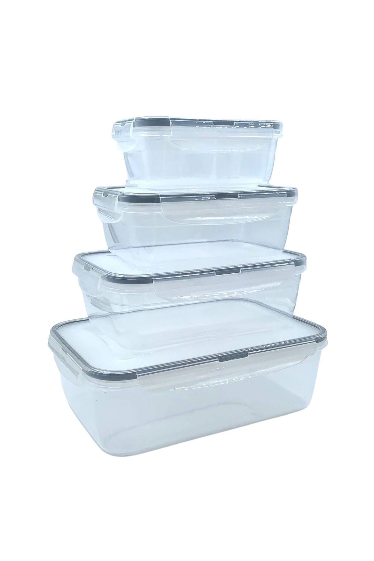 TBL Dekor® 4lü İç İçe Sızdırmaz Contalı Kilitli Kapaklı Plastik Erzak Saklama Kapları LC315