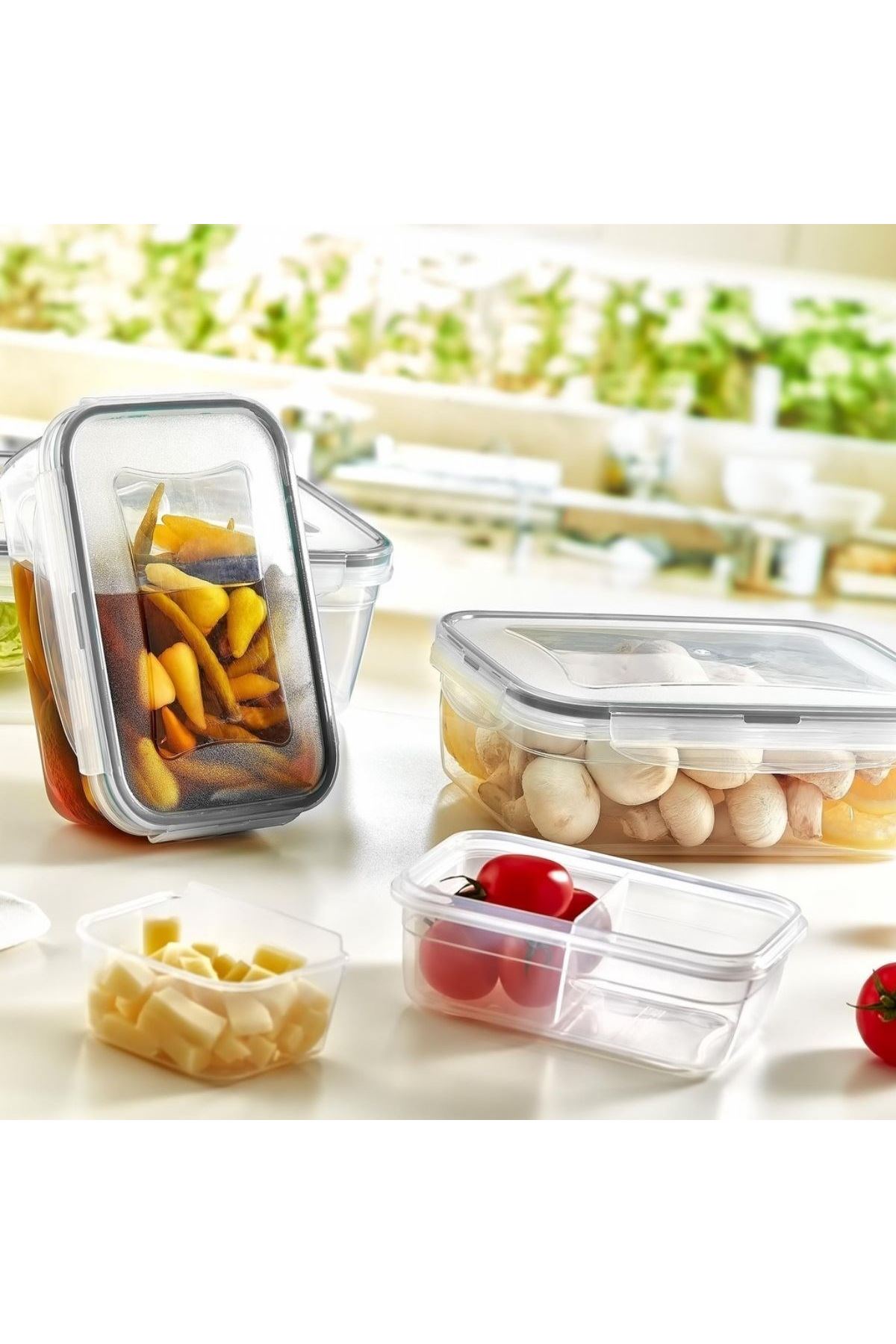 TBL Dekor® 4lü İç İçe Sızdırmaz Contalı Kilitli Kapaklı Plastik Erzak Saklama Kapları LC315