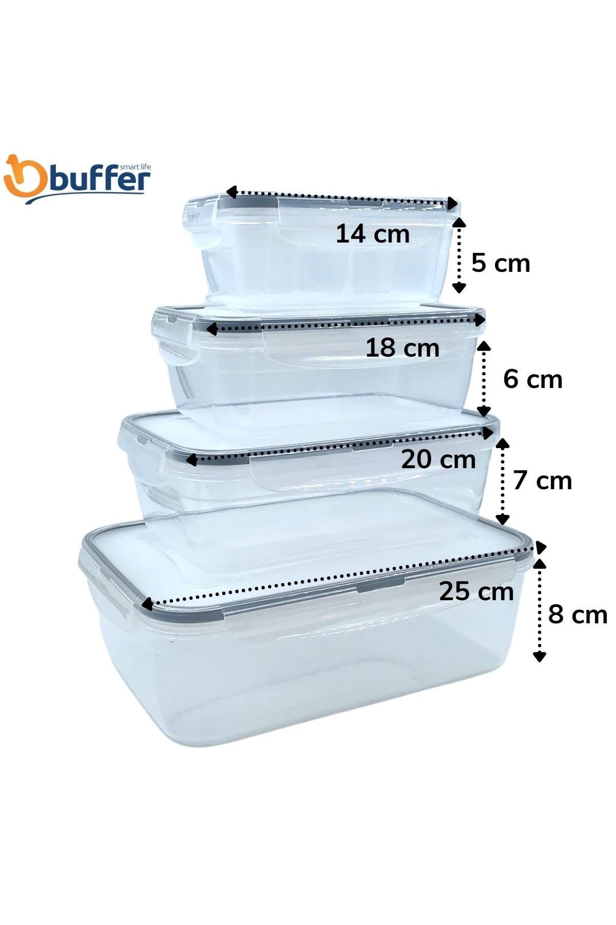TBL Dekor® 4lü İç İçe Sızdırmaz Contalı Kilitli Kapaklı Plastik Erzak Saklama Kapları LC315