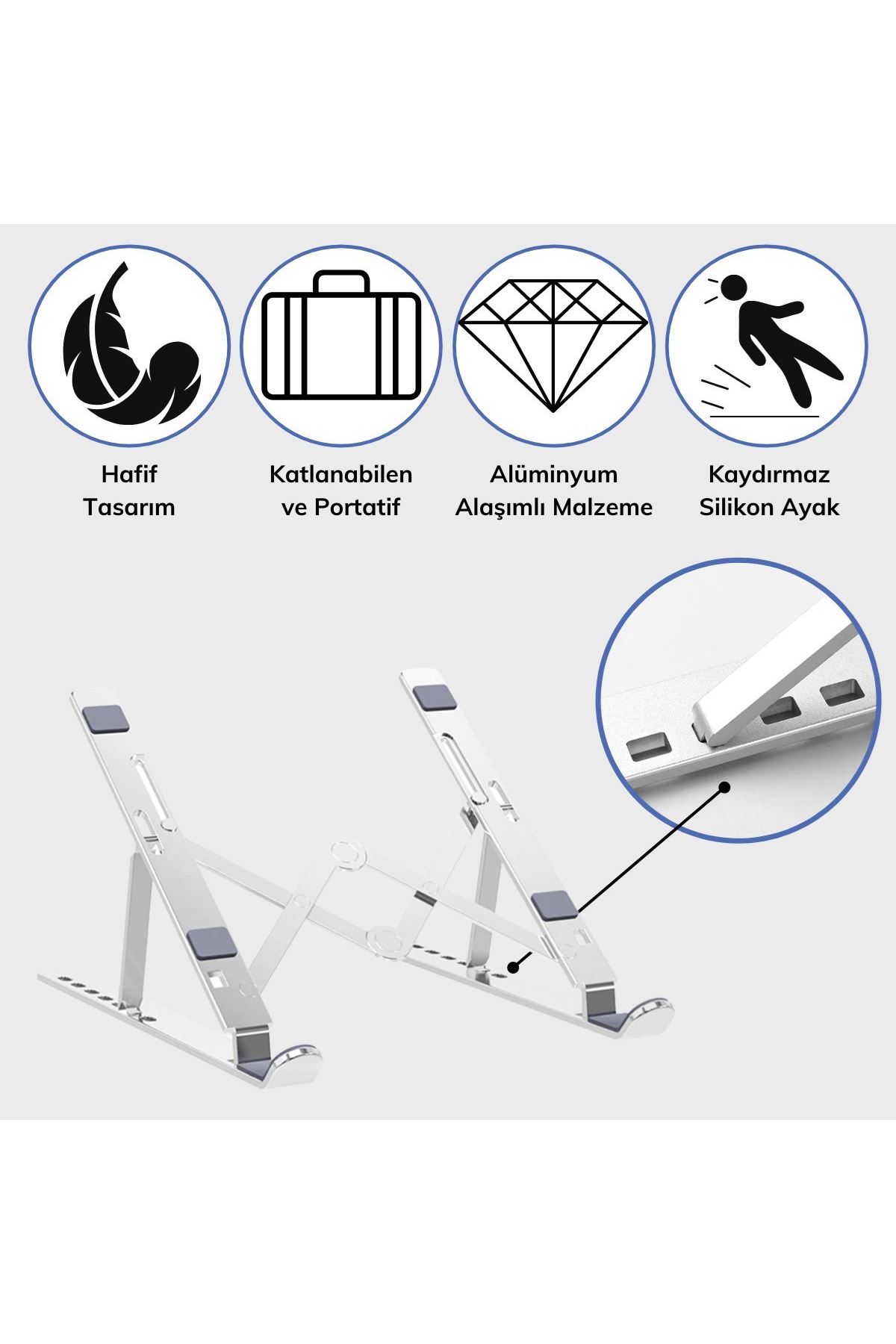 TBL Dekor® Ayarlanabilir Dizüstü Destek Tabanı Tamamen Katlanabilir Taşınabilir Laptop Yükseltici