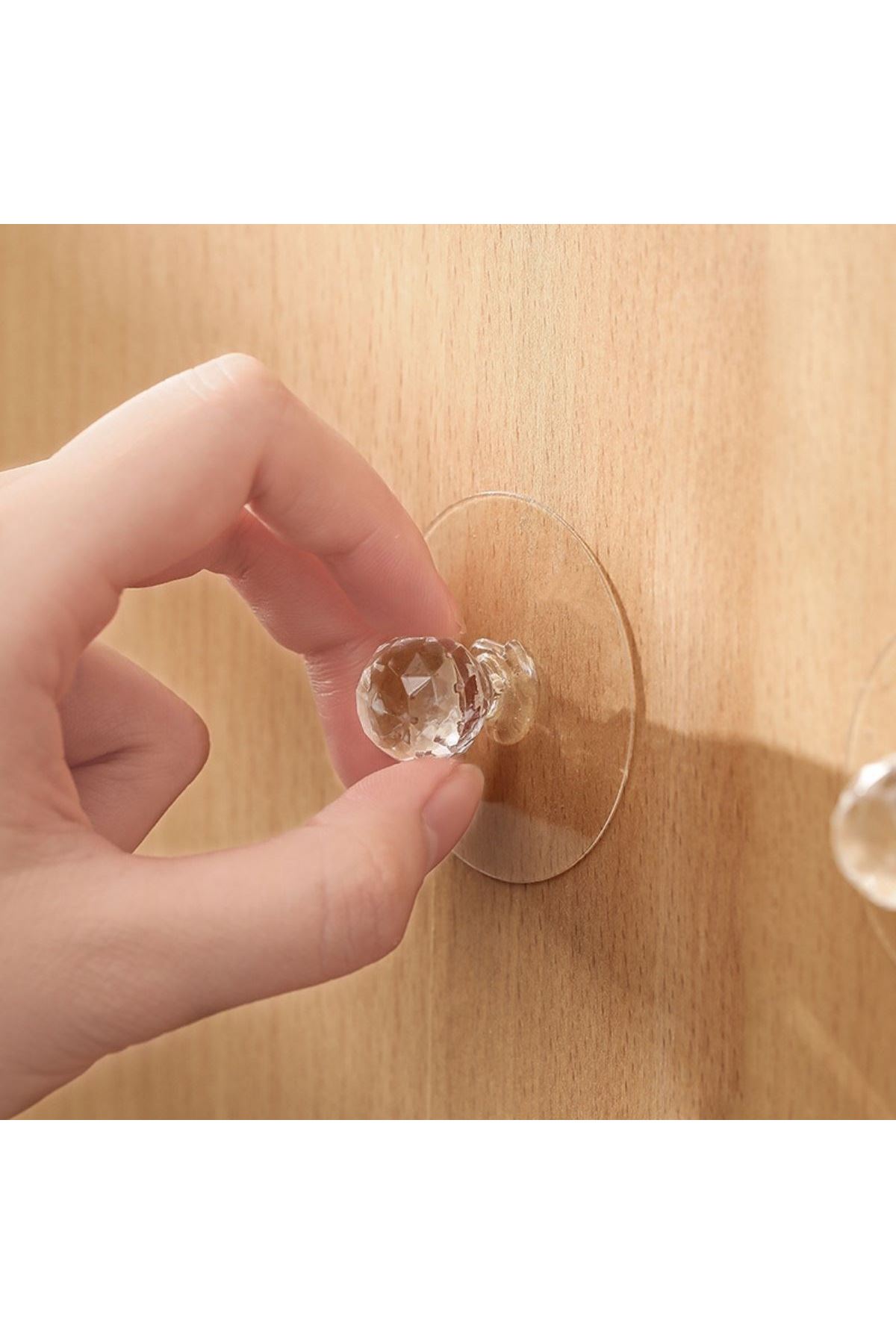 TBL Dekor® 2 Adet Kristal Kendiliğinden Güçlü Yapışkanlı Kulp Askısı Tutma Kolu