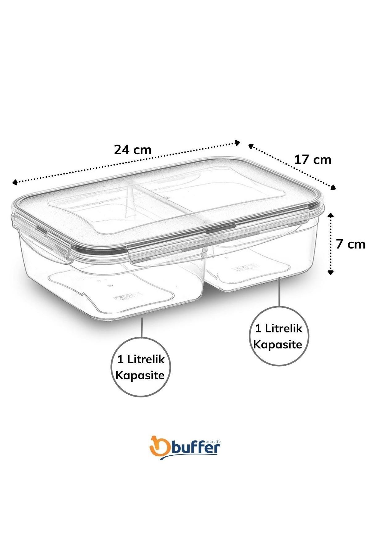 TBL Dekor® 2 Bölmeli 1+1 Litre Kilitli Kapaklı Erzak Saklama Kabı LC-525