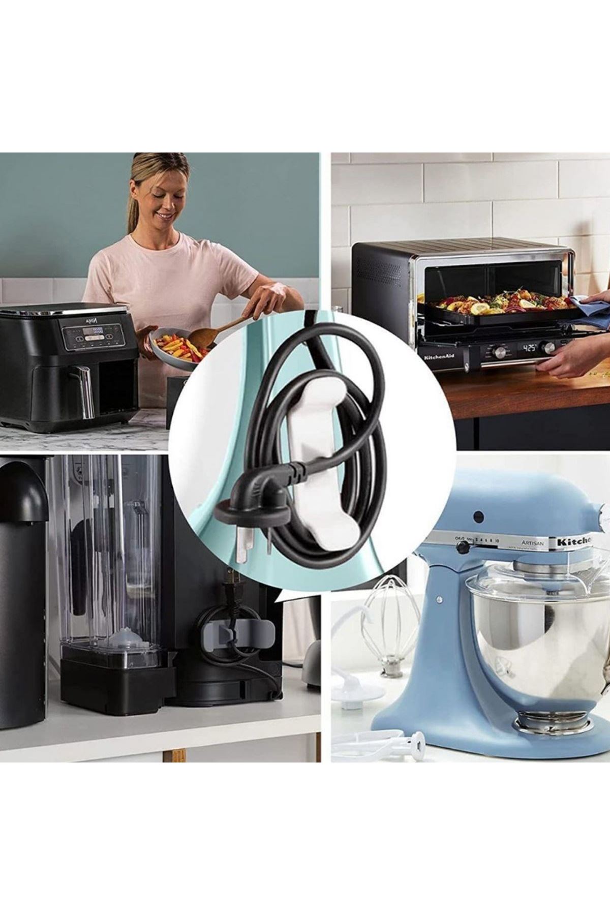 TBL Dekor 6'lı Pratik Kablo Toparlayıcı Yapışkanlı Klips Mutfak Air Fryer Kettle Kahve Tost Makinası