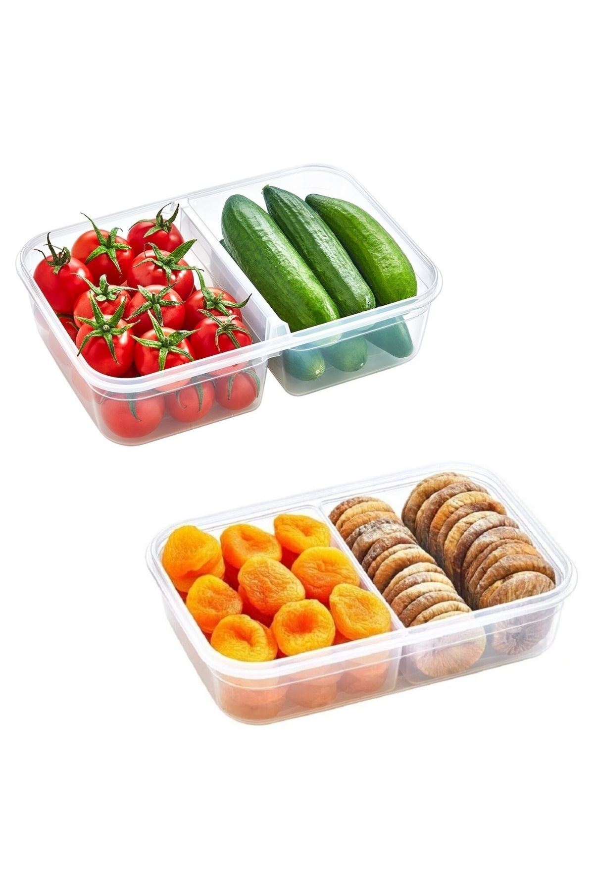 TBL Dekor® 2 Bölmeli Sızdırmaz Contalı Kilitli Kapaklı 1 Litre Erzak Saklama Kabı -LC505