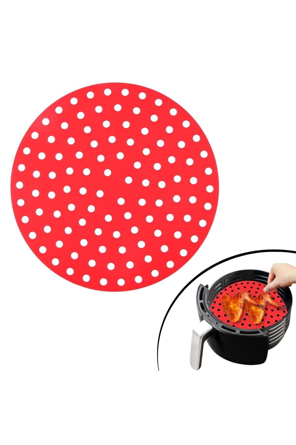 TBL Dekor® Renkli Isıya Dayanıklı Yıkanılabilir Silikon Fırın Ve Airfryer Yuvarlak Pişirme Matı 23 Cm