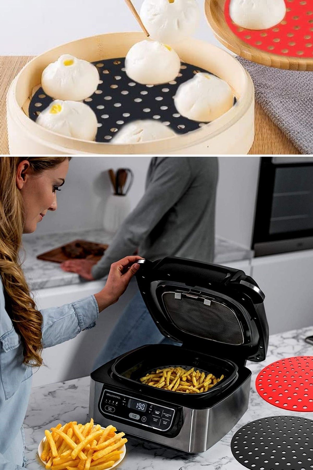 TBL Dekor® Renkli Isıya Dayanıklı Yıkanılabilir Silikon Fırın Ve Airfryer Yuvarlak Pişirme Matı 23 Cm