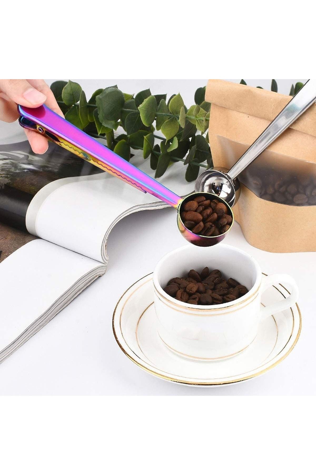 TBL Dekor® Mandallı Kahve Ölçü Kaşığı Renkli Çok Fonksiyonlu Paslanmaz Çelik Kaşık