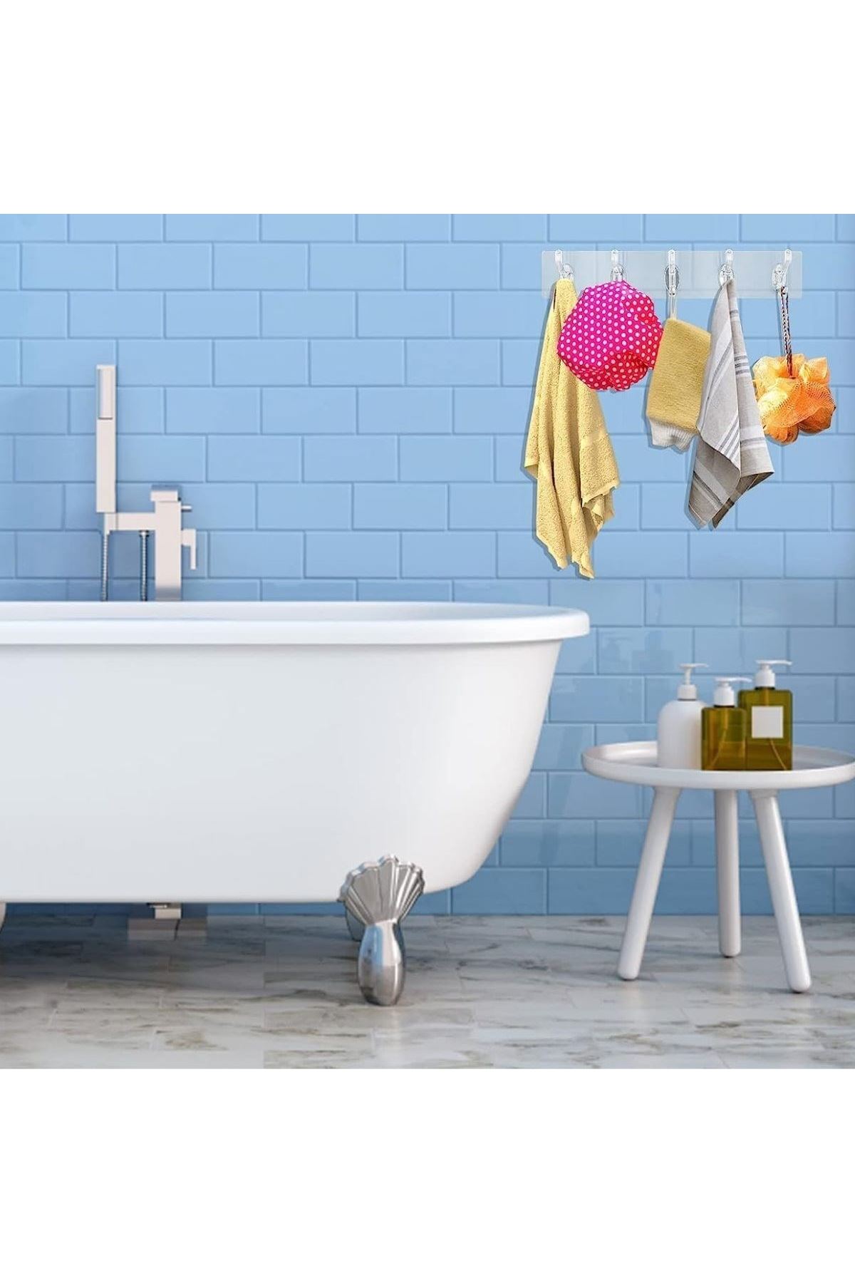 TBL Dekor® 5'li Güçlü Yapışkanlı Şeffaf Duvar Askısı Banyo Mutfak Düzenleyici Pratik Askılık