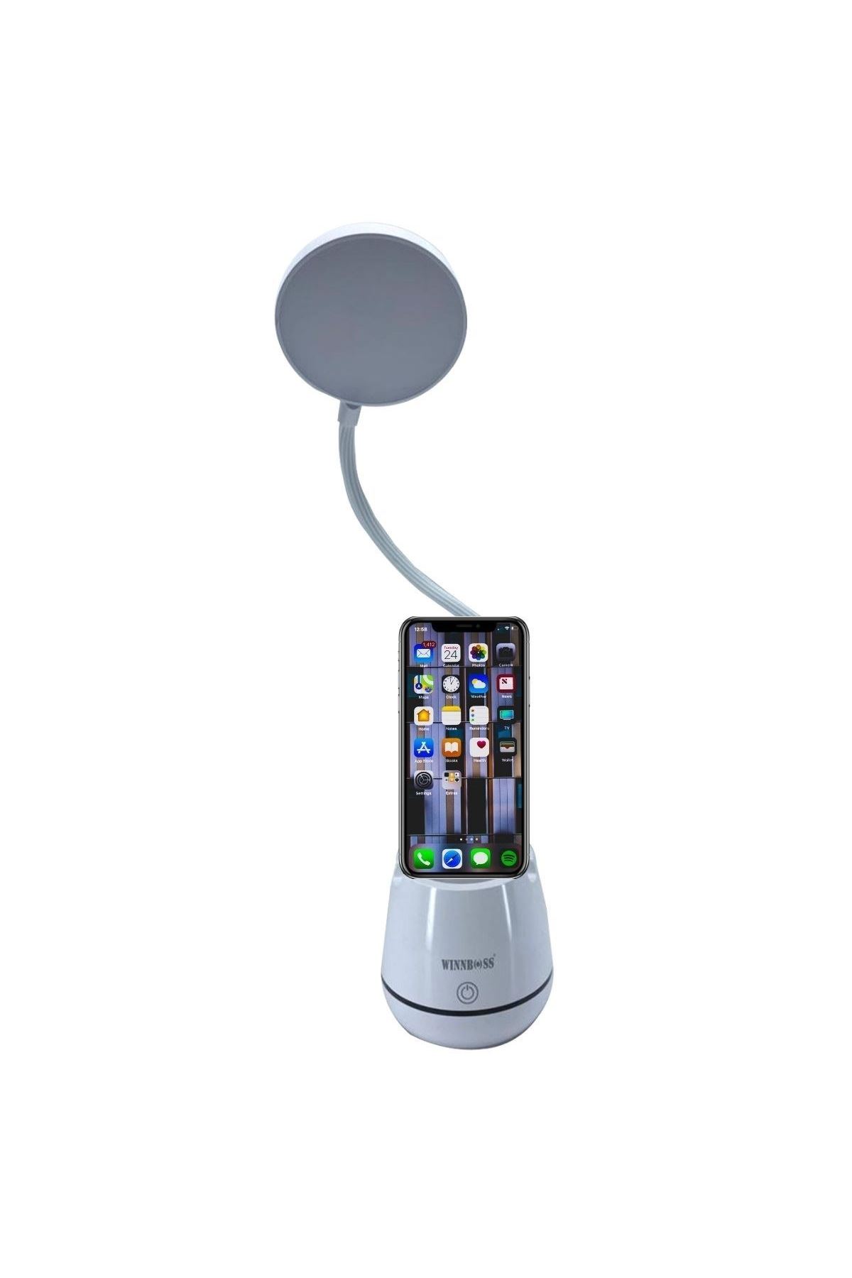 TBL Dekor®Kalemlikli Telefon Tutacaklı Şarjlı Dokunmatik 3 Mod Esnek Başlıklı Dimmerli LED Masa Lambası