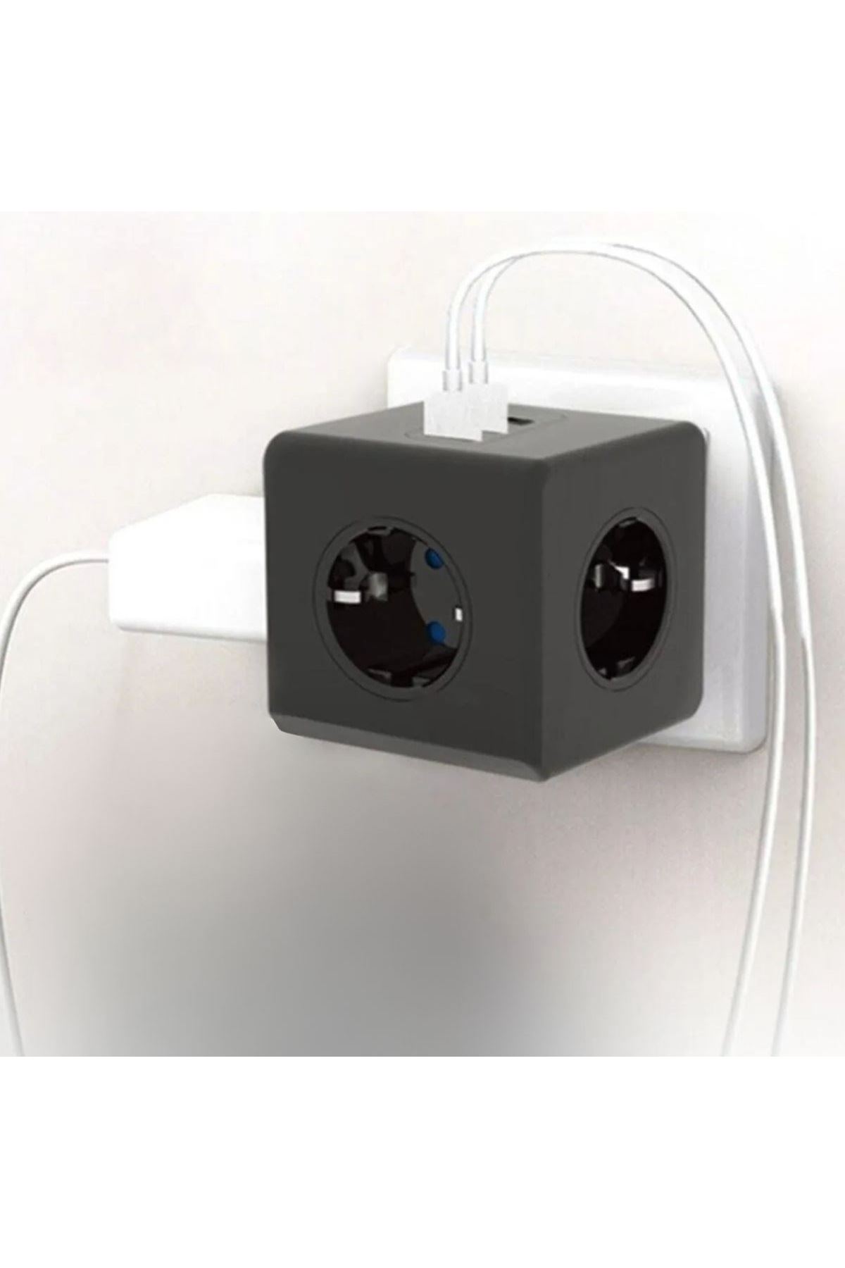 TBL Dekor® Isıya Dayanıklı Termal Akım Korumalı ve Çocuk Korumalı 3 Priz Girişli 3 USB Girişli Küp Priz