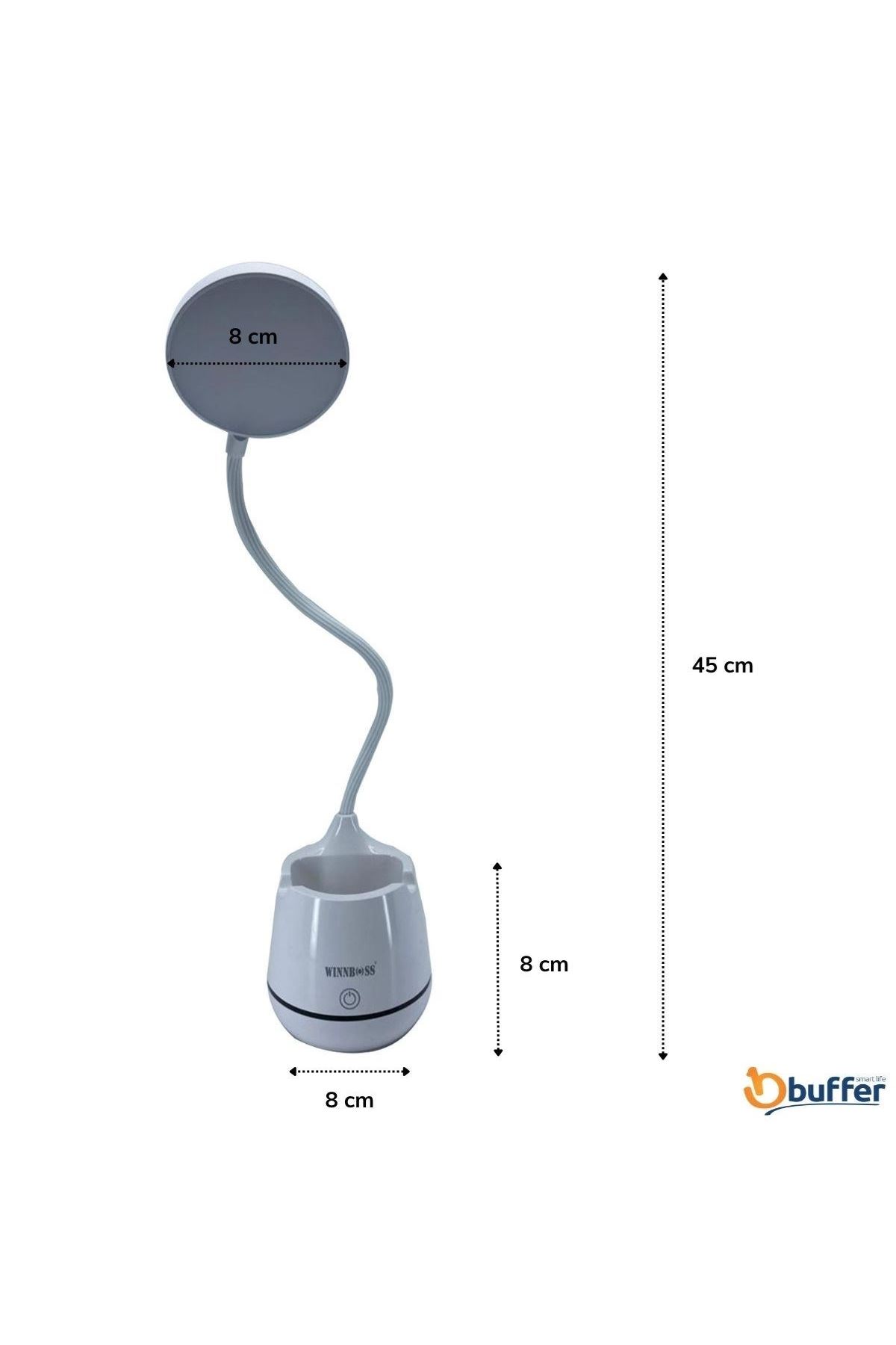 TBL Dekor®Kalemlikli Telefon Tutacaklı Şarjlı Dokunmatik 3 Mod Esnek Başlıklı Dimmerli LED Masa Lambası
