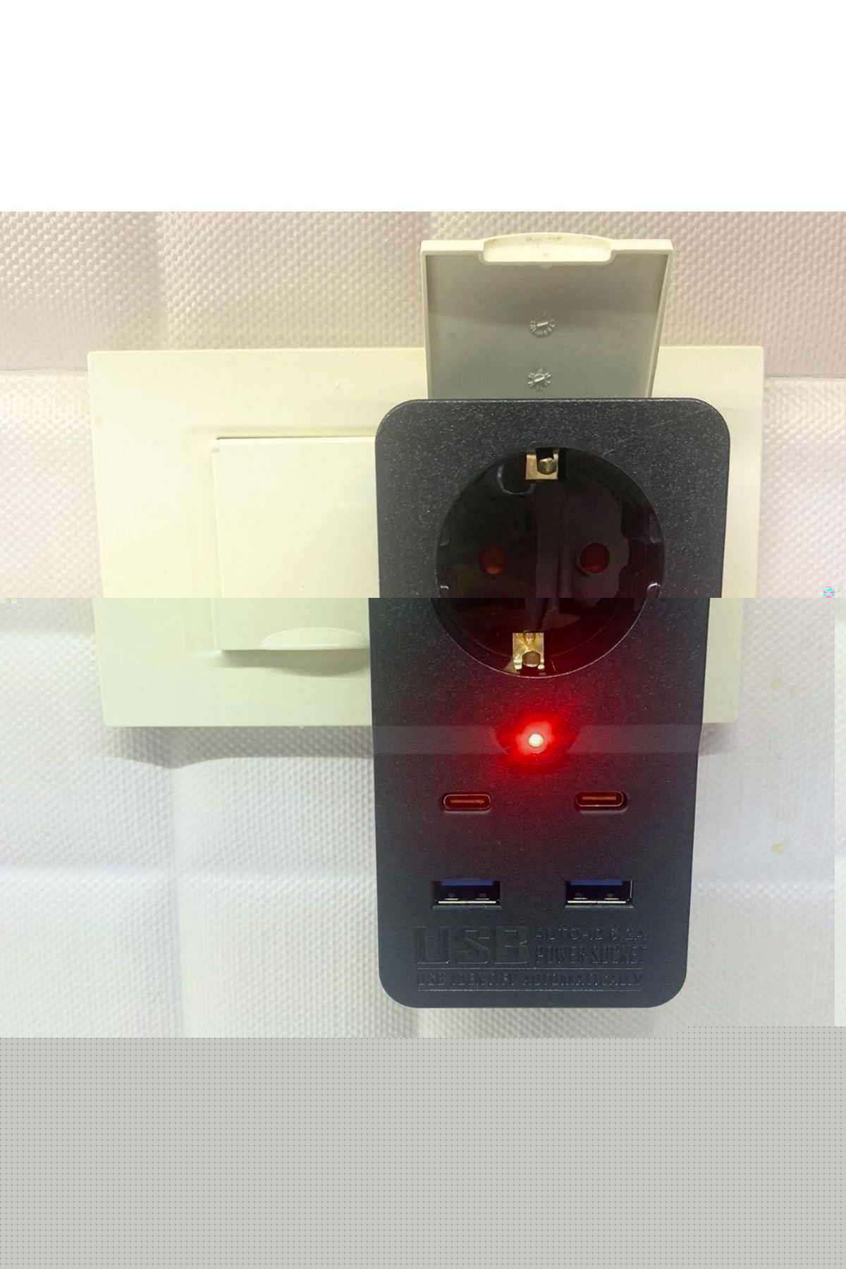 TBL Dekor® Isıya Dayanıklı Termal Akım Korumalı 1 Priz Girişli 2 USB Girişli 2 TYPE-C Girişli Pirz