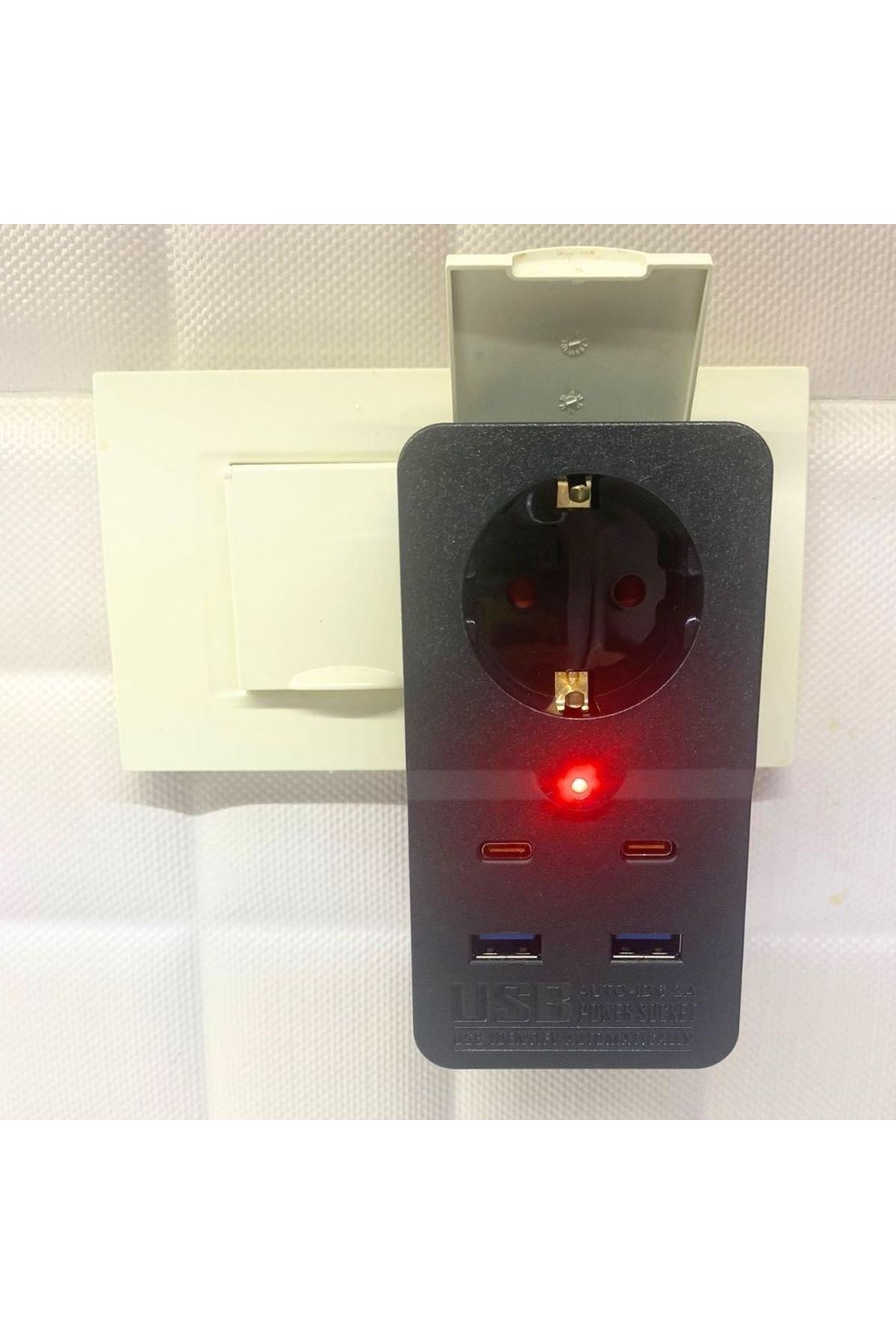TBL Dekor® Isıya Dayanıklı Termal Akım Korumalı 1 Priz Girişli 2 USB Girişli 2 TYPE-C Girişli Pirz