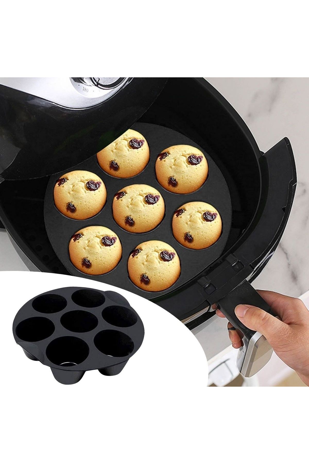 TBL Dekor® 7 Gözlü Silikon Çok Amaçlı Airfryer Muffin Cupcake Kek ve Çörek Pişirme Kalıbı