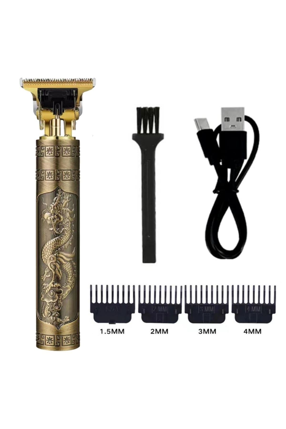 TBL Dekor® Vintage Görünümlü Güçlü 4 Farklı Başlıklı USB ŞarjlI Manuel Tıraş Makinası