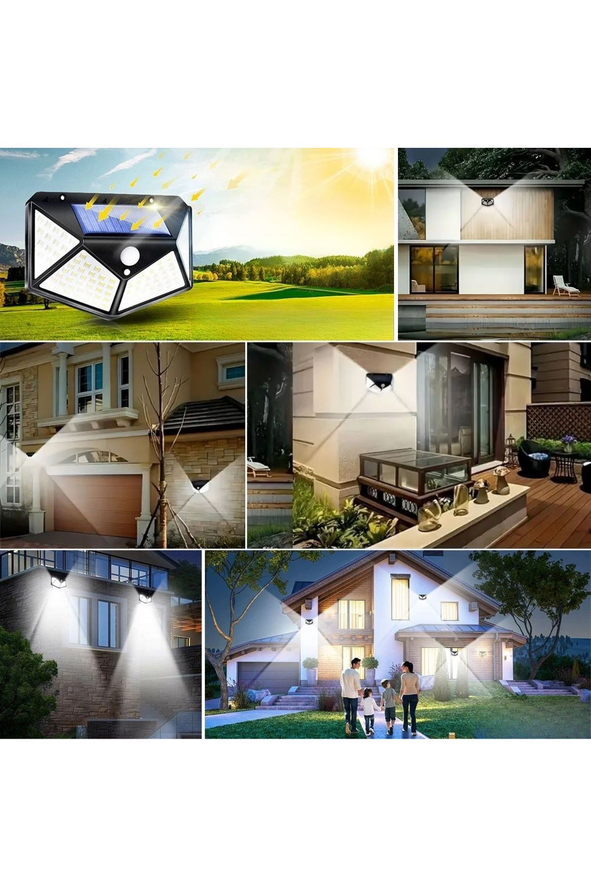 TBL Dekor® 100 Ledli 3 Farklı Aydınlatma Ayarlı Solar Güneş Enerjili Hareket Sensörlü Bahçe Duvar Lambası