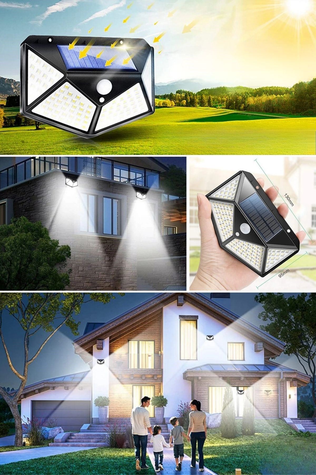 TBL Dekor® 100 Ledli 3 Farklı Aydınlatma Ayarlı Solar Güneş Enerjili Hareket Sensörlü Bahçe Duvar Lambası
