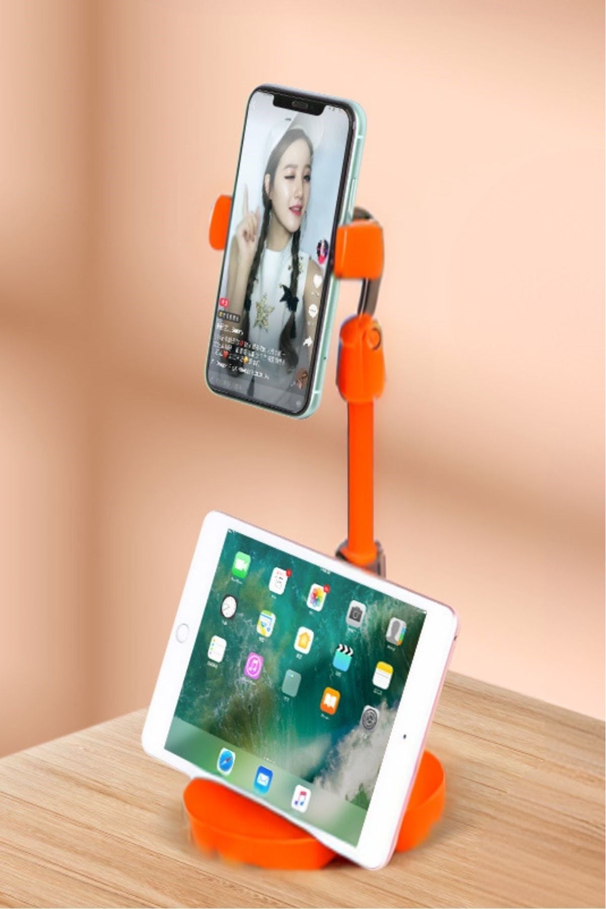 TBL Dekor® Masa Üstü Tablet ve Telefon Tutucu Plastik Aparat Turuncu Telefon Standı