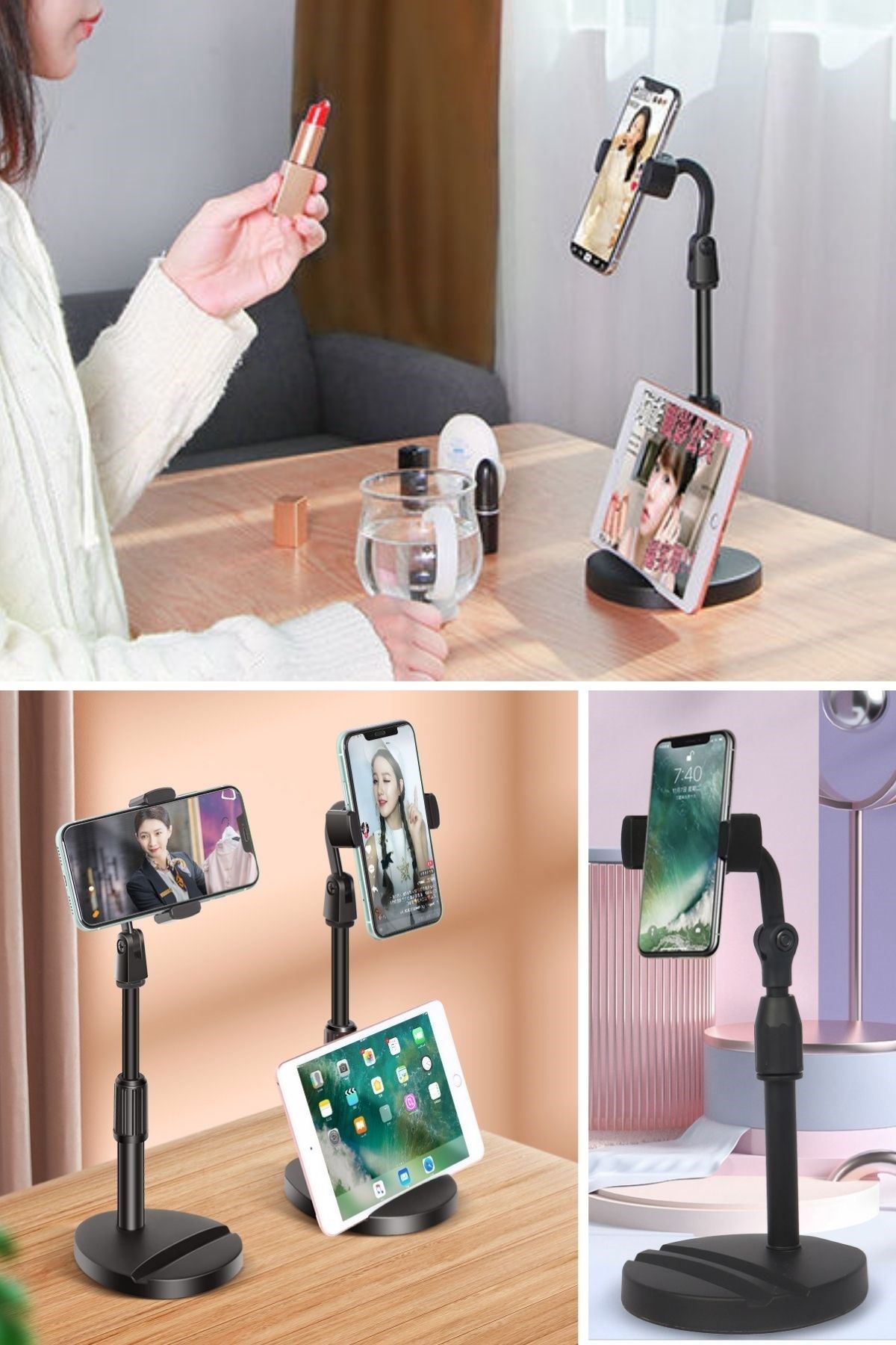 TBL Dekor® Masa Üstü Tablet ve Telefon Tutucu Plastik Aparat Siyah Telefon Standı