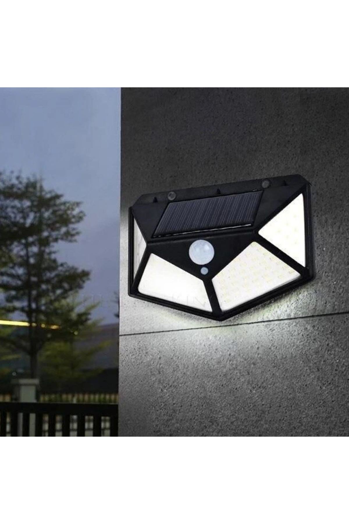 TBL Dekor® 100 Ledli 3 Farklı Aydınlatma Ayarlı Solar Güneş Enerjili Hareket Sensörlü Bahçe Duvar Lambası