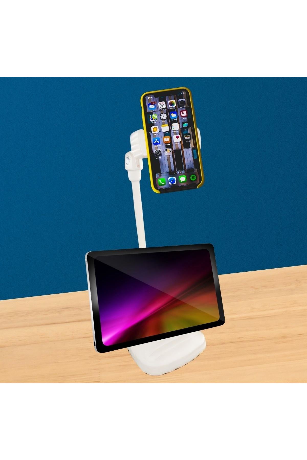 TBL Dekor® Masa Üstü Tablet ve Telefon Tutucu Plastik Aparat Beyaz Telefon Standı