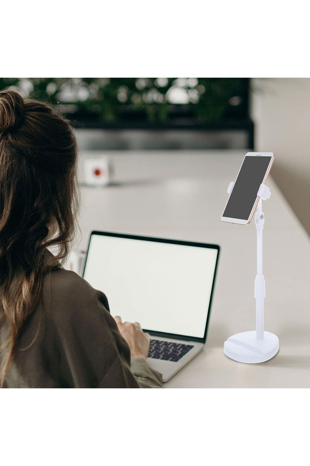 TBL Dekor® Masa Üstü Tablet ve Telefon Tutucu Plastik Aparat Beyaz Telefon Standı