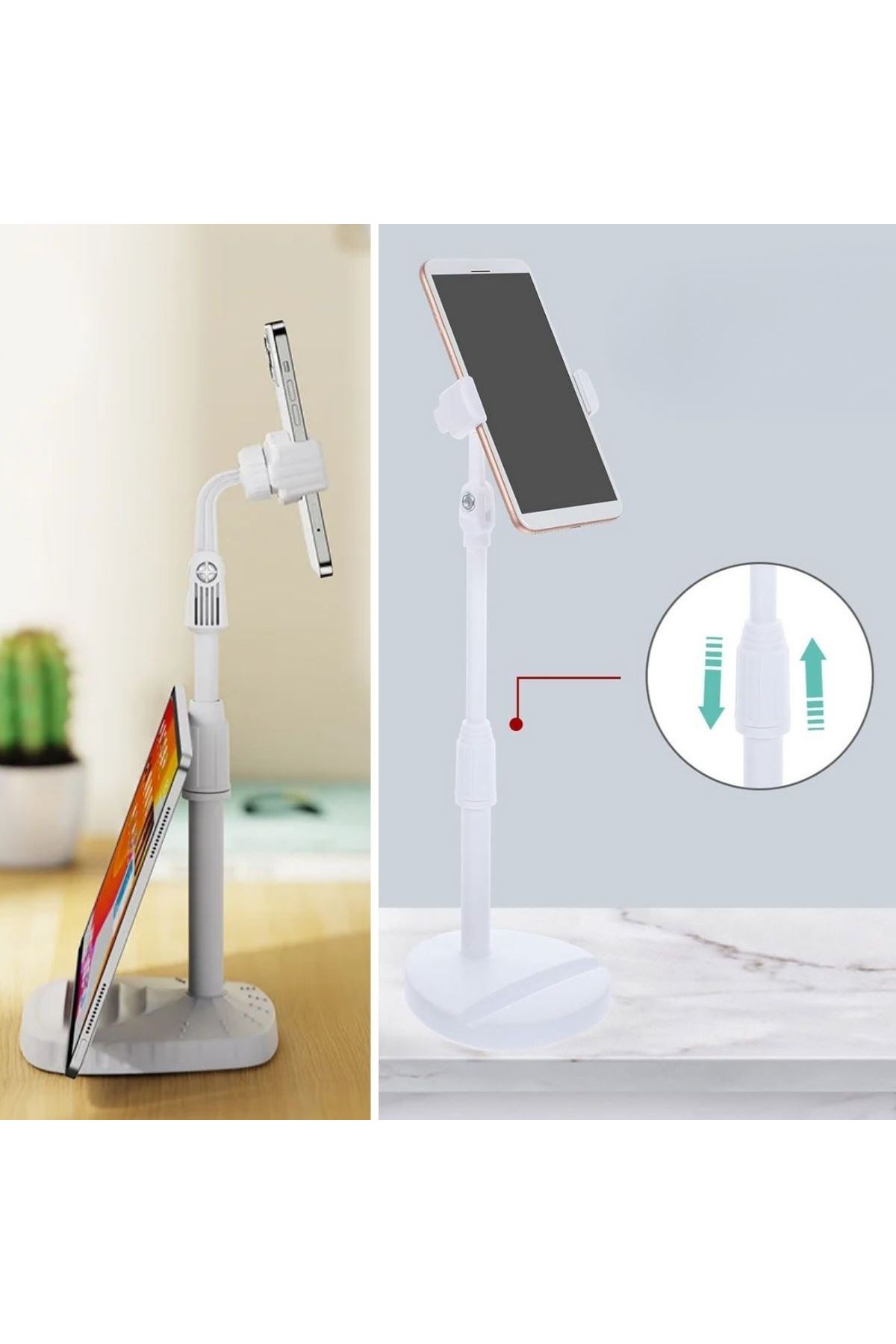 TBL Dekor® Masa Üstü Tablet ve Telefon Tutucu Plastik Aparat Beyaz Telefon Standı