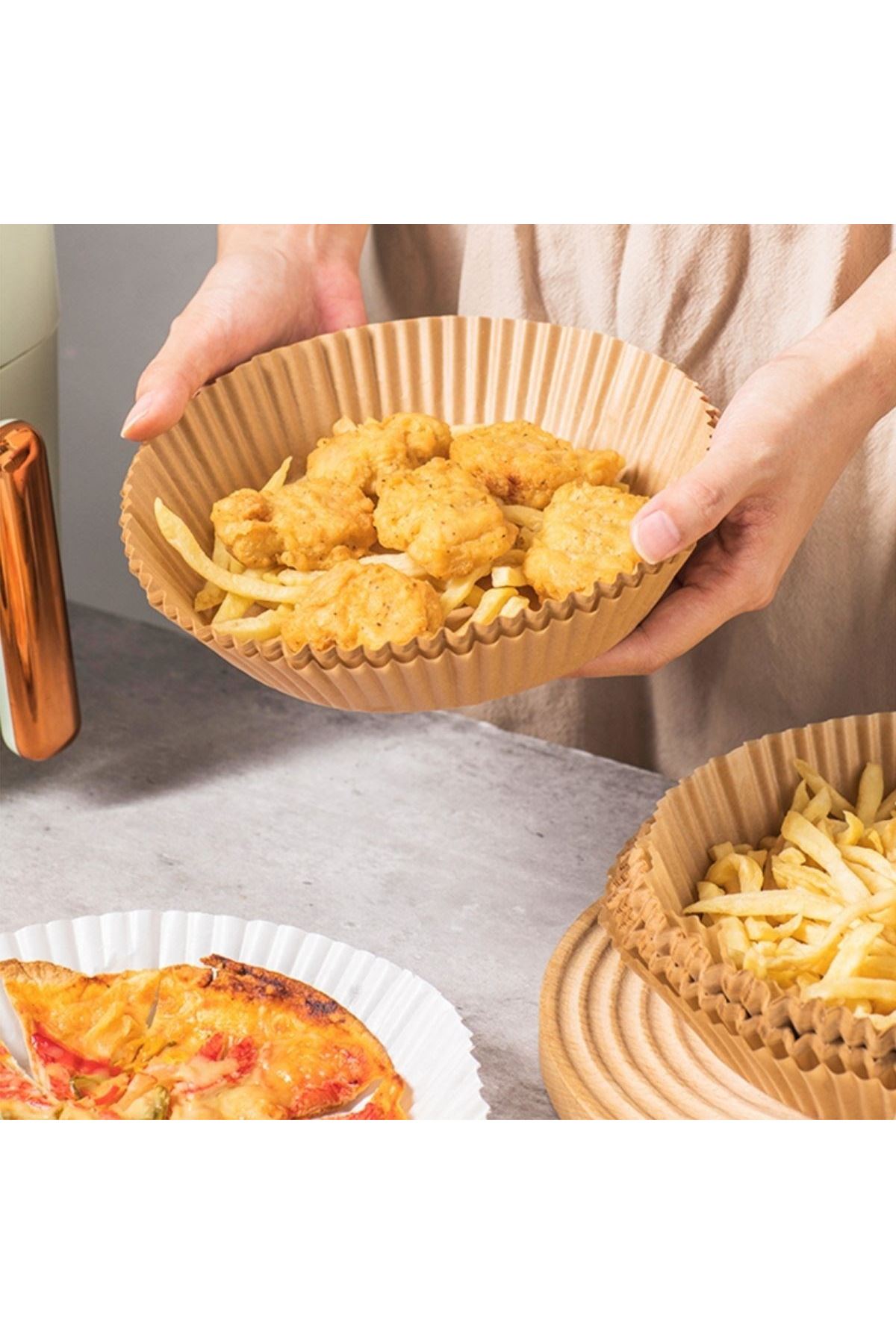 TBL Dekor® 50 Adet 20 cm Air Fryer Pişirme Kağıdı Tek Kullanımlık Yağ Geçirmez Yuvarlak Tabak Model PVC