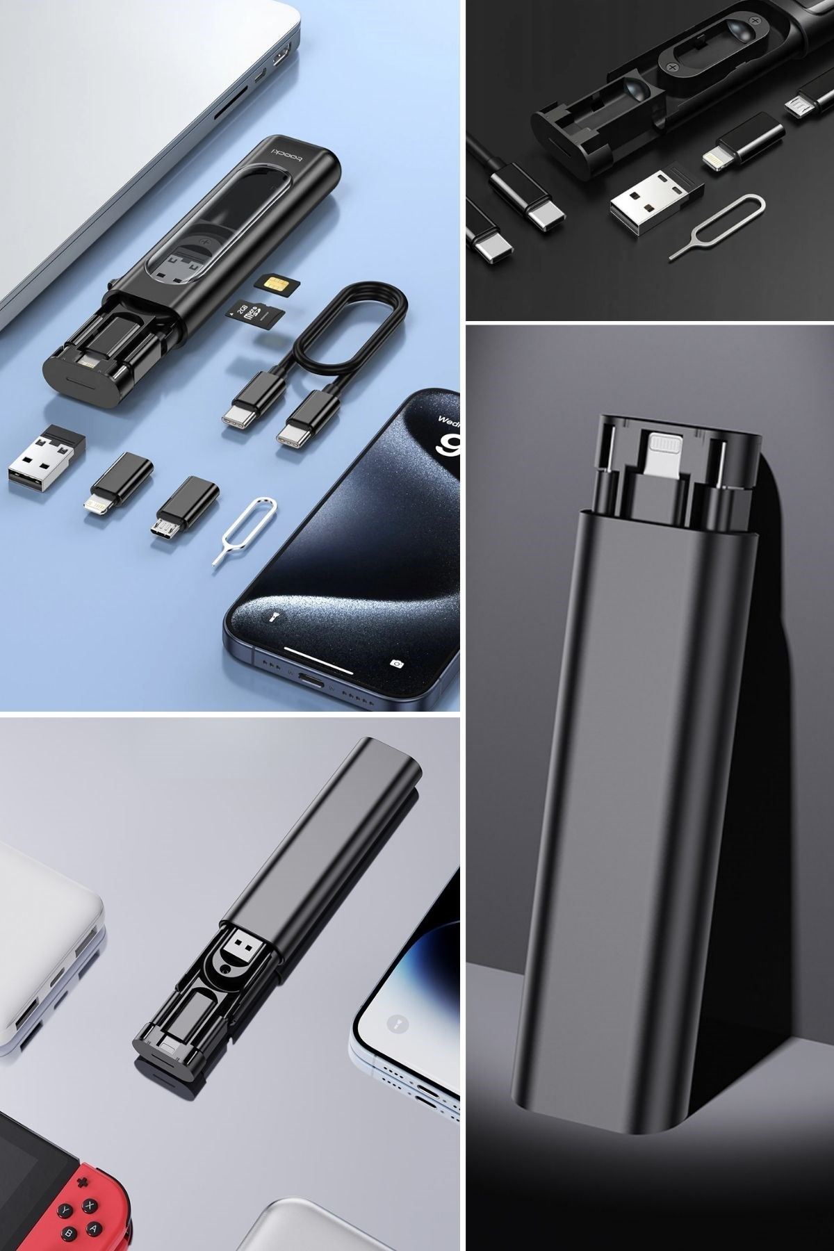 TBL Dekor® Cep Tipi 60W Bas Aç Type-C,İphone Şarj,Micro USB Hızlı Şarj Data Kablo Seti