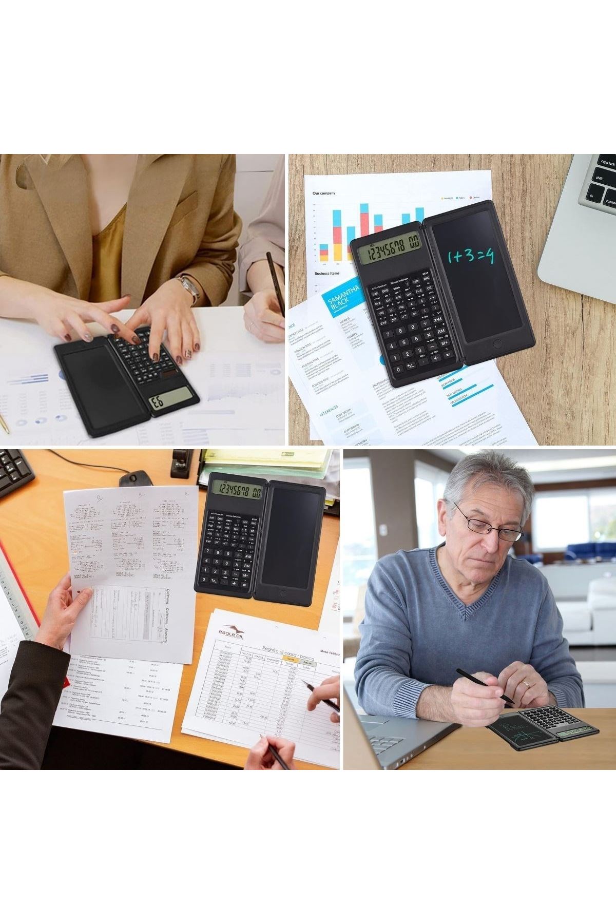 TBL Dekor® Silinebilir LCD Yazı Tabletli,Kalemli Katlanabilir Bilimsel Hesap Makinesi