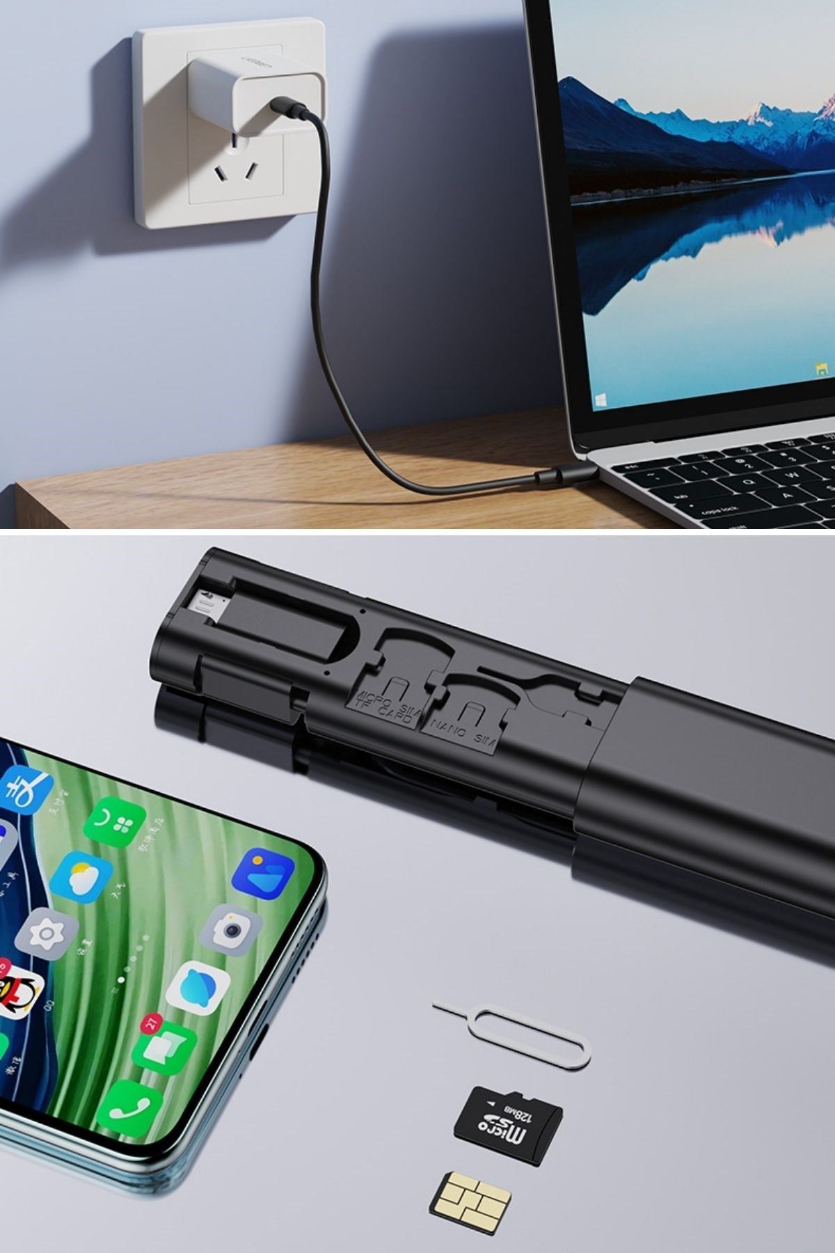 TBL Dekor® Cep Tipi 60W Bas Aç Type-C,İphone Şarj,Micro USB Hızlı Şarj Data Kablo Seti