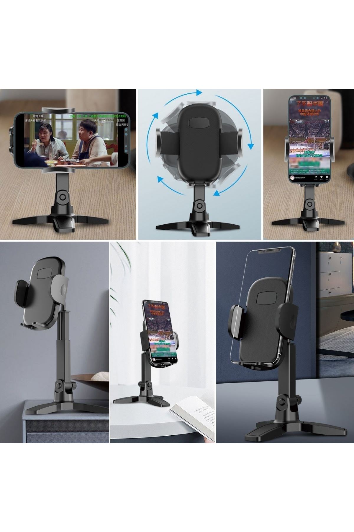 TBL Dekor® Masaüstü Telefon Standı 360 Derece Dönebilen Başlıklı Ayaklı Telefon Tripodu