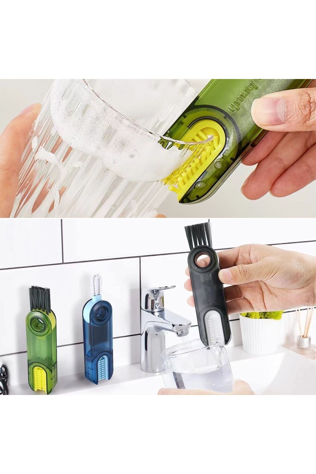 TBL Dekor®  3 Fonksiyonlu Pratik Şişe Temizleme Fırçası Mutfak Banyo Araç İçin Çok Amaçlı Fırça